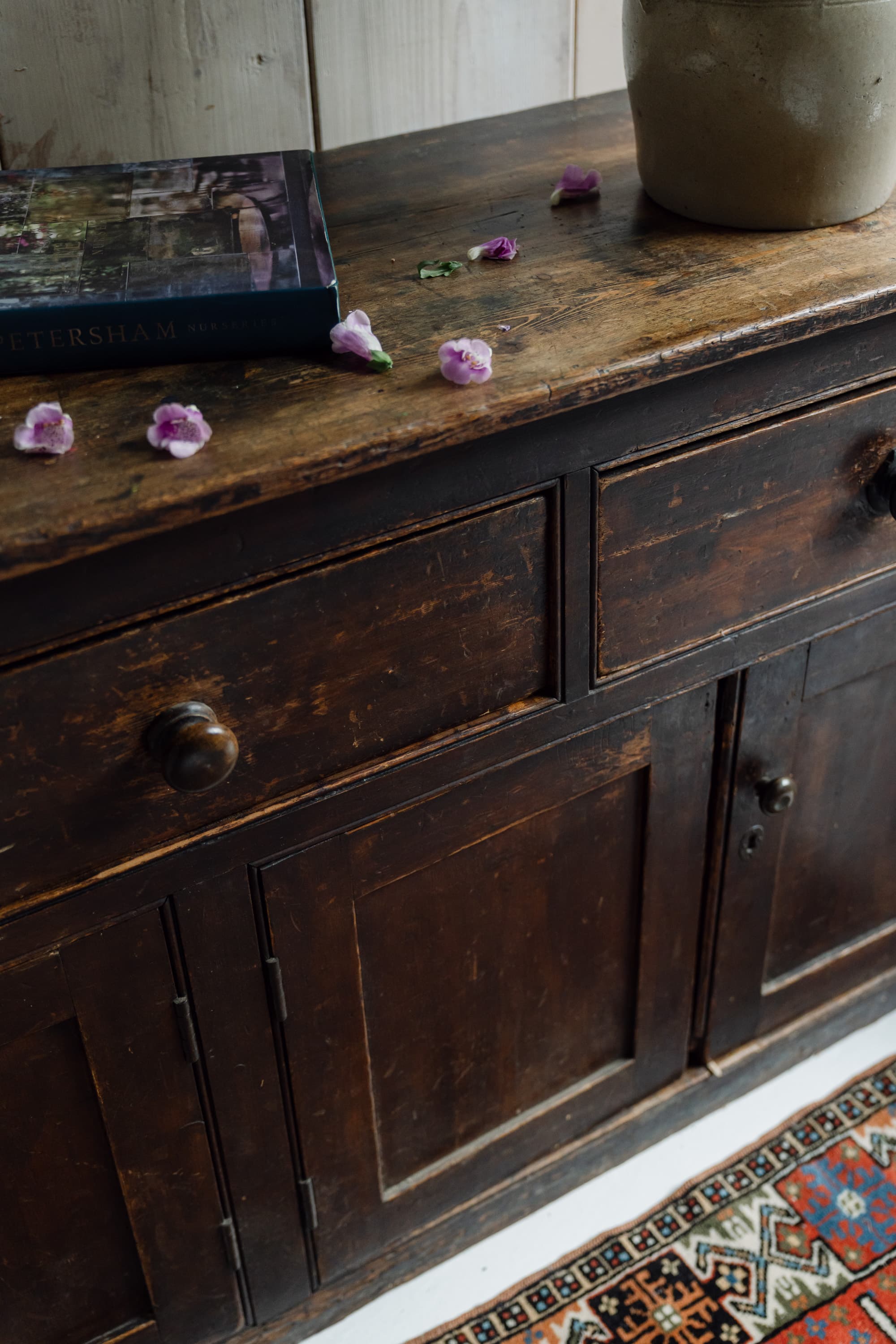 A Superb English West Country Pitch Pine Dresser Base, c.1850