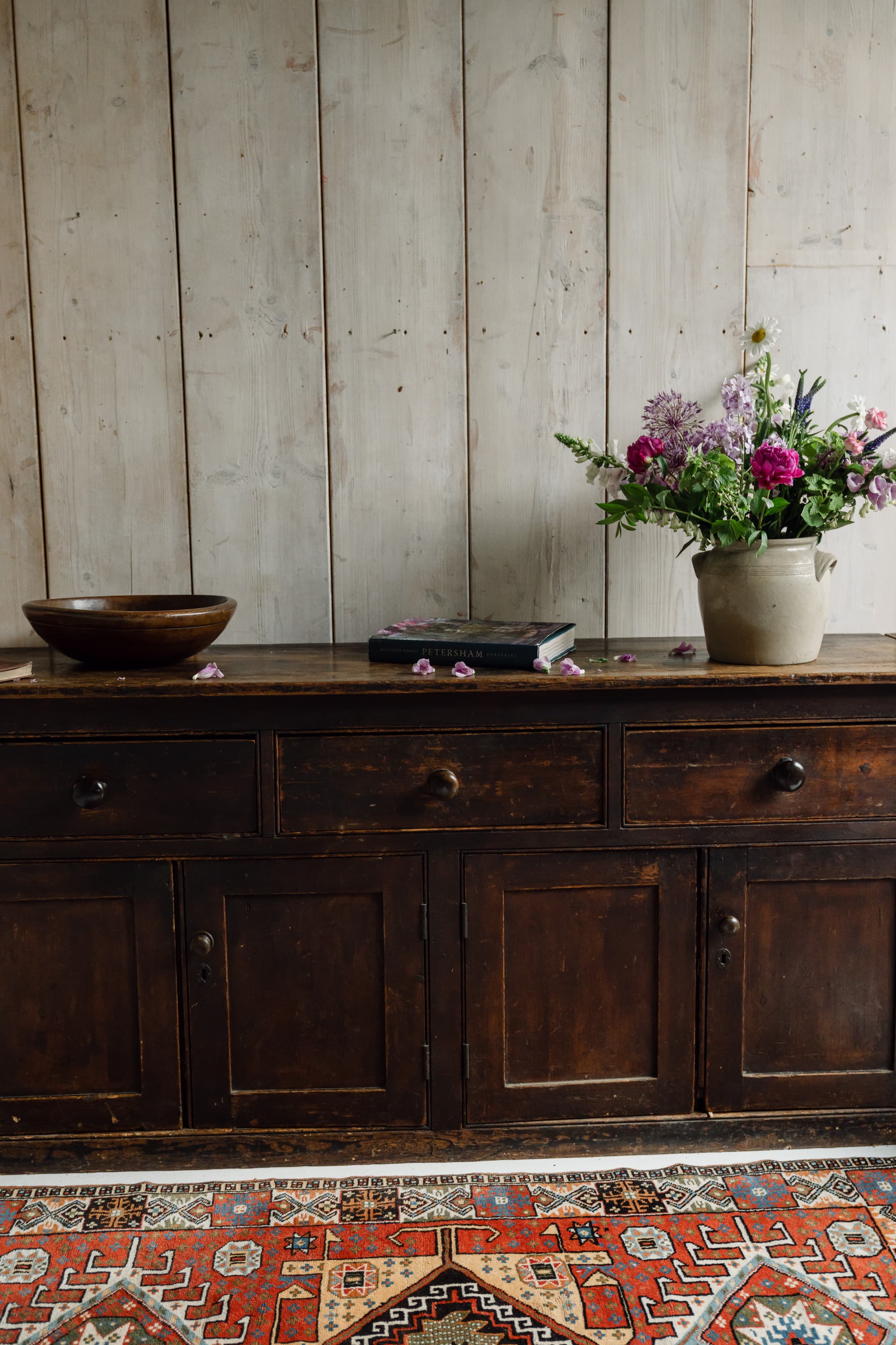 A Superb English West Country Pitch Pine Dresser Base, c.1850