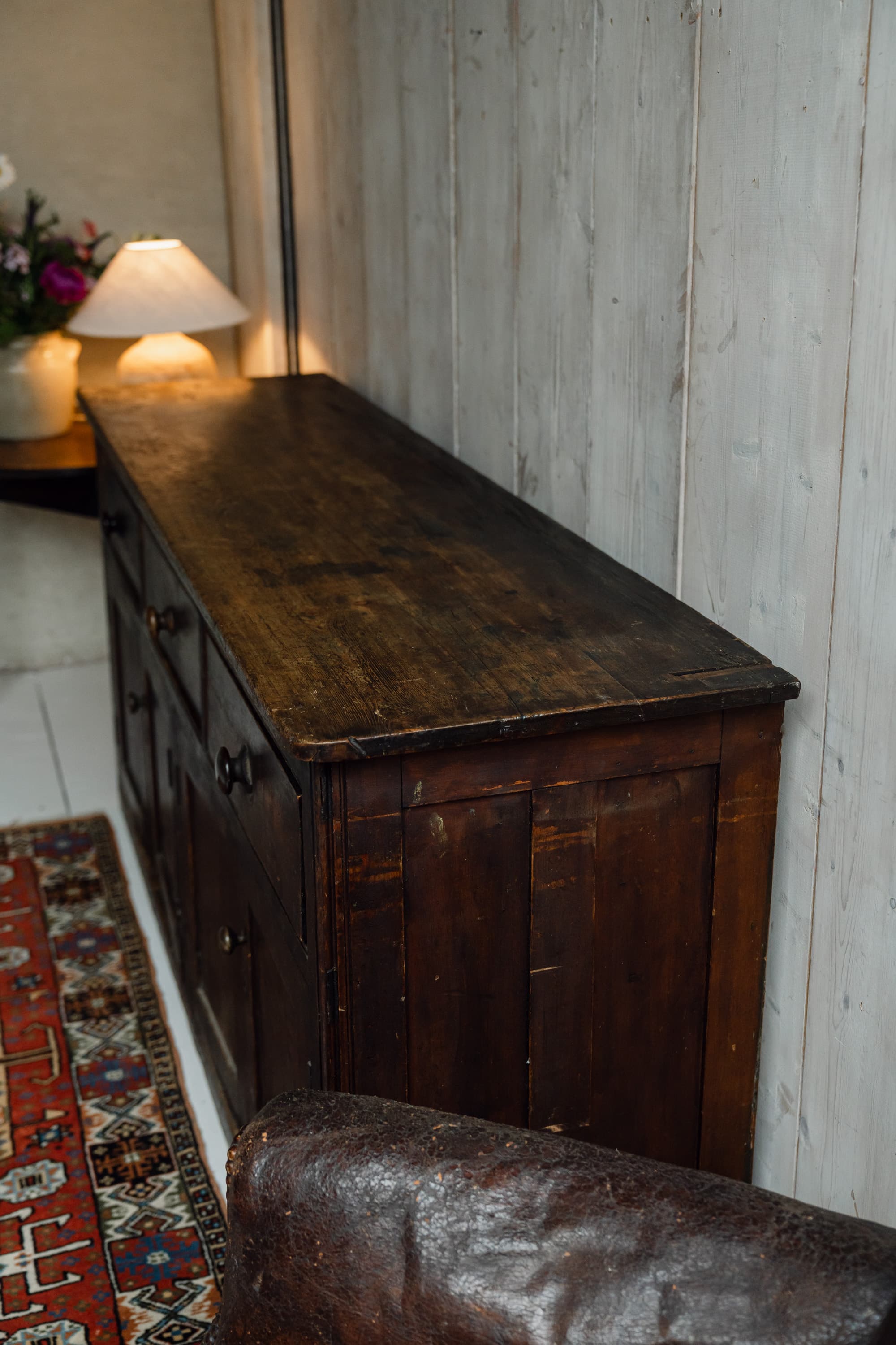 A Superb English West Country Pitch Pine Dresser Base, c.1850