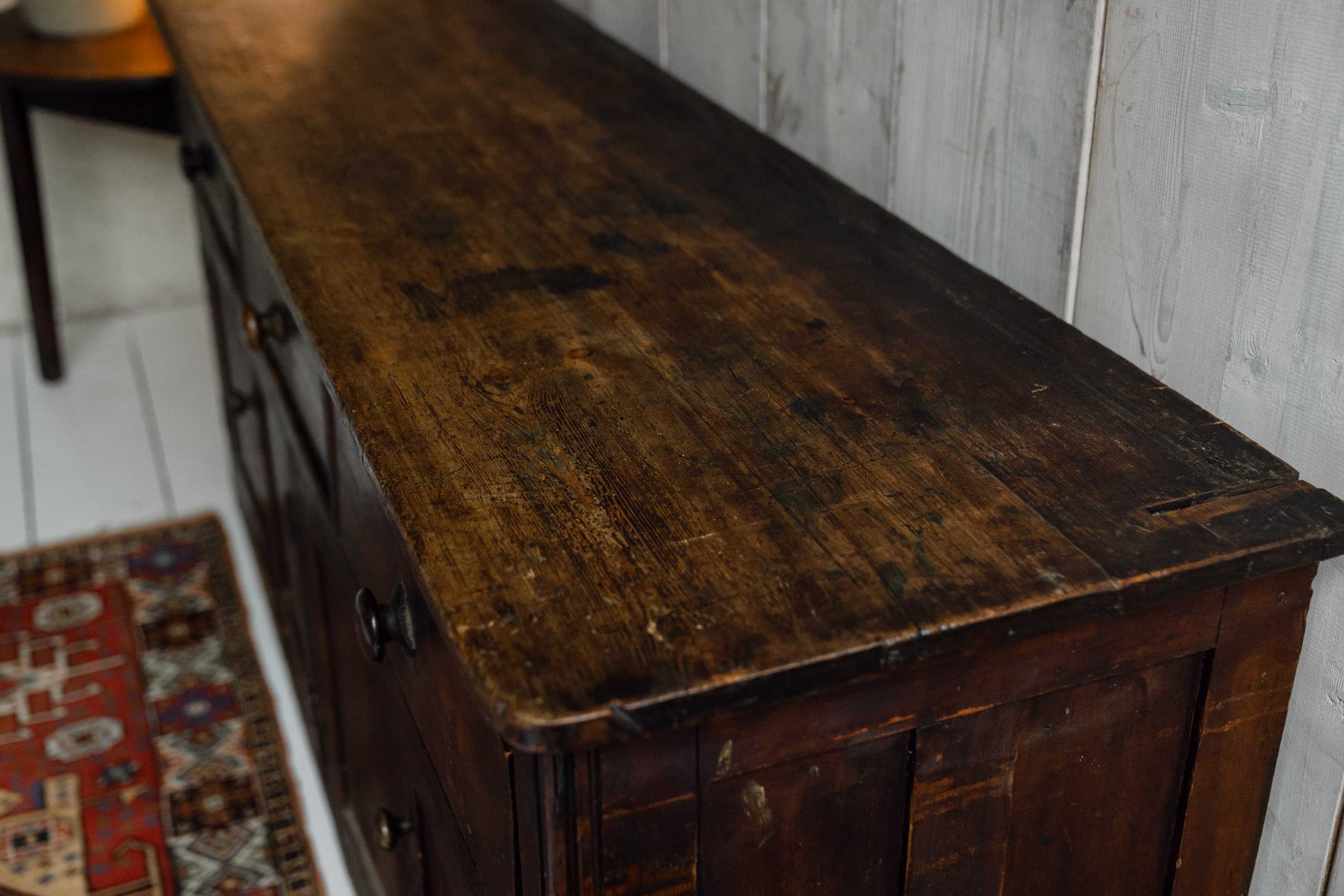 A Superb English West Country Pitch Pine Dresser Base, c.1850