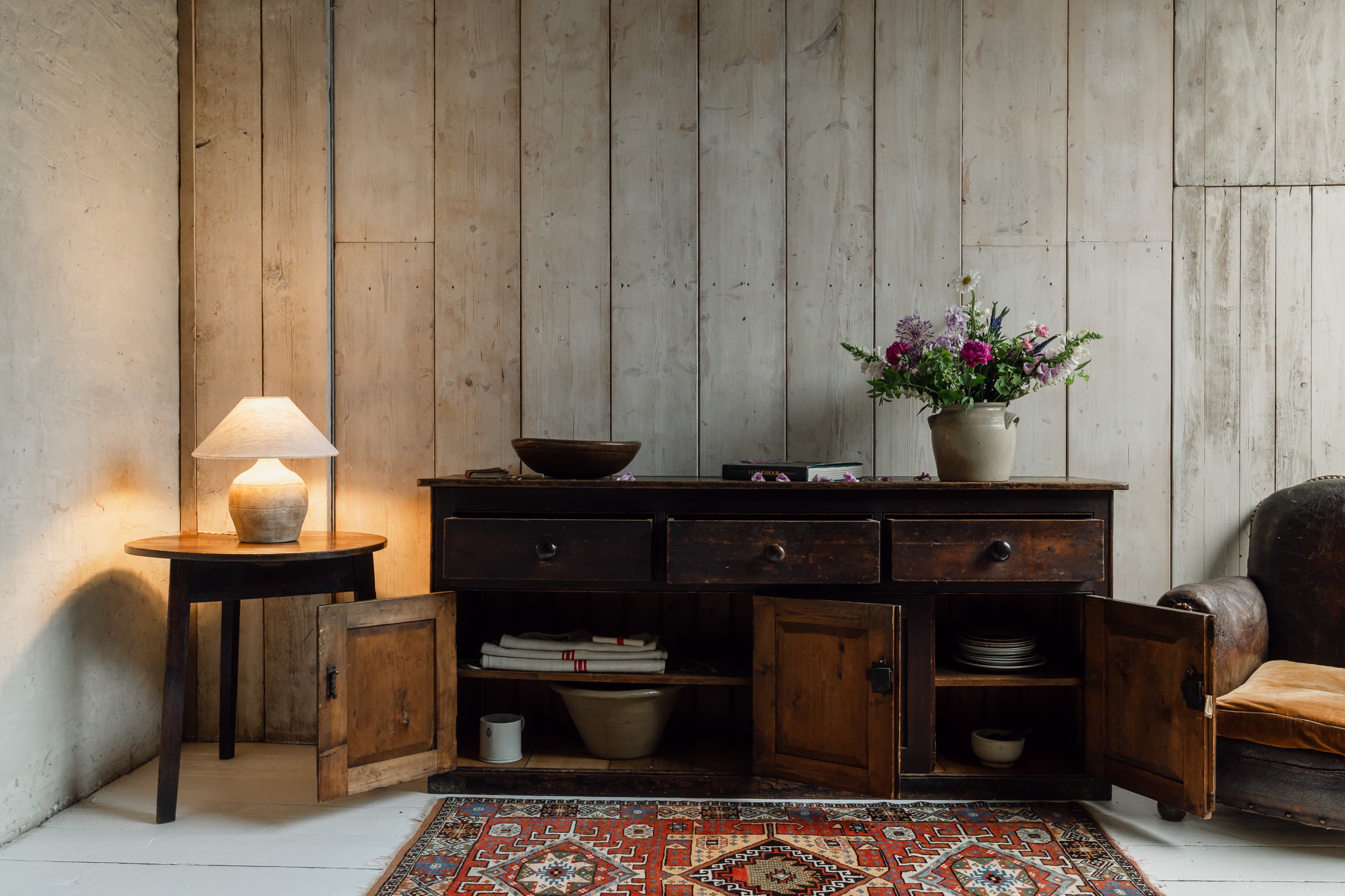A Superb English West Country Pitch Pine Dresser Base, c.1850