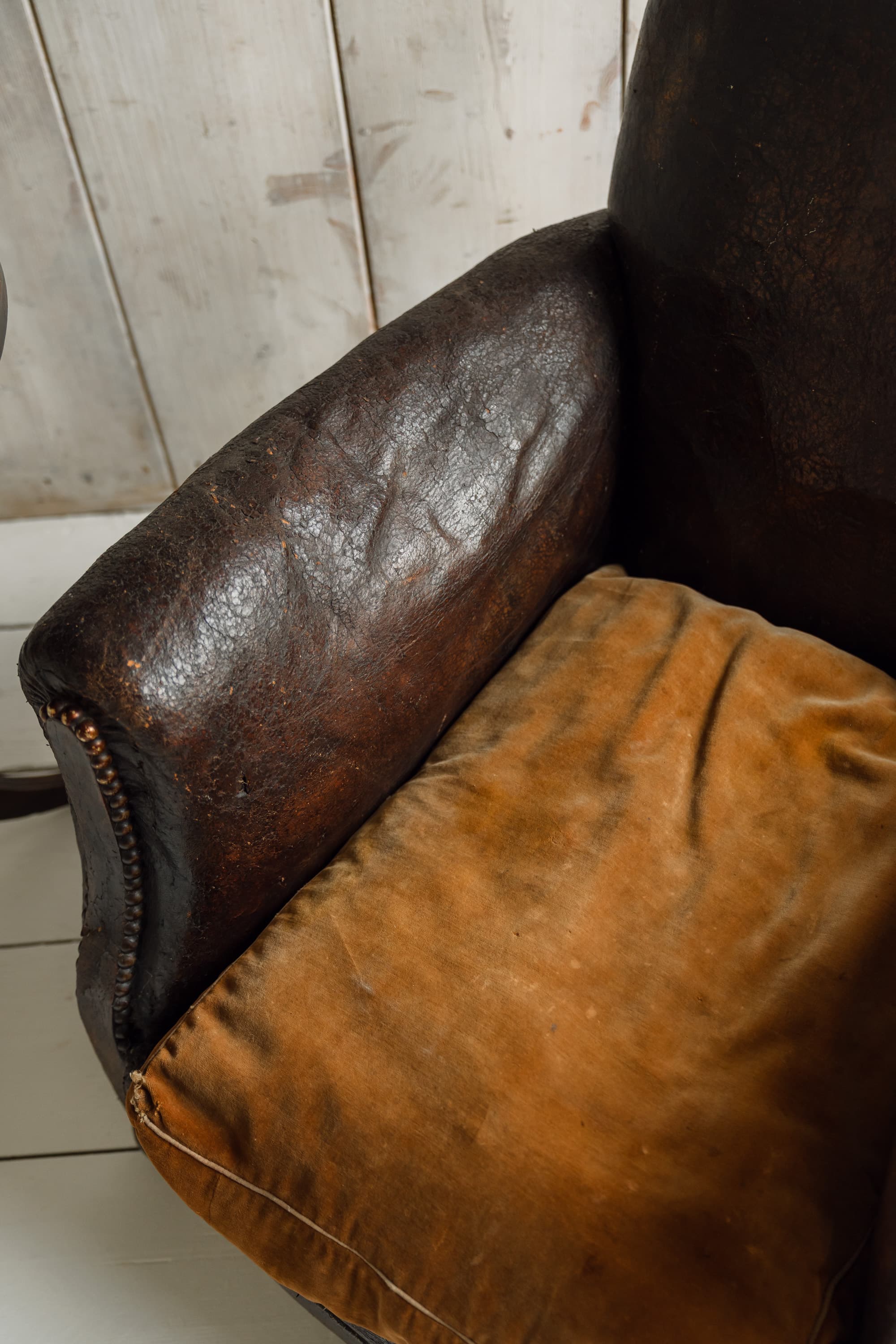 Completely Original English Country House Leather Armchair, c.1900