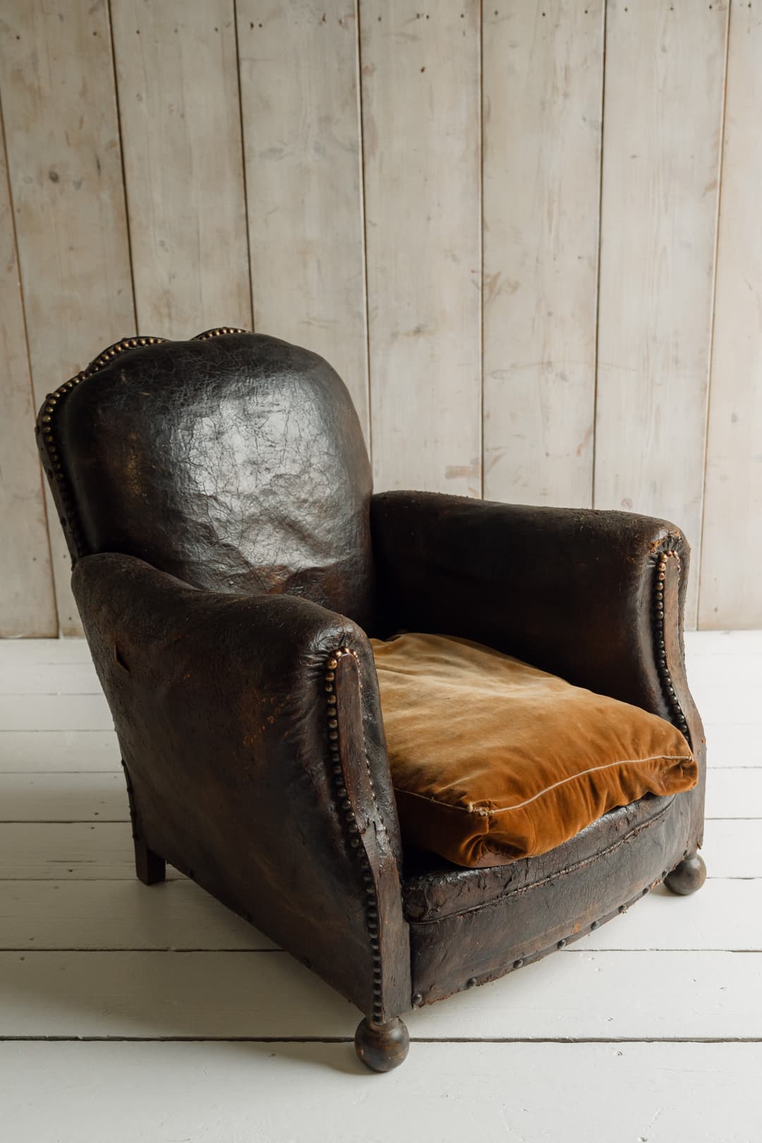 Completely Original English Country House Leather Armchair, c.1900