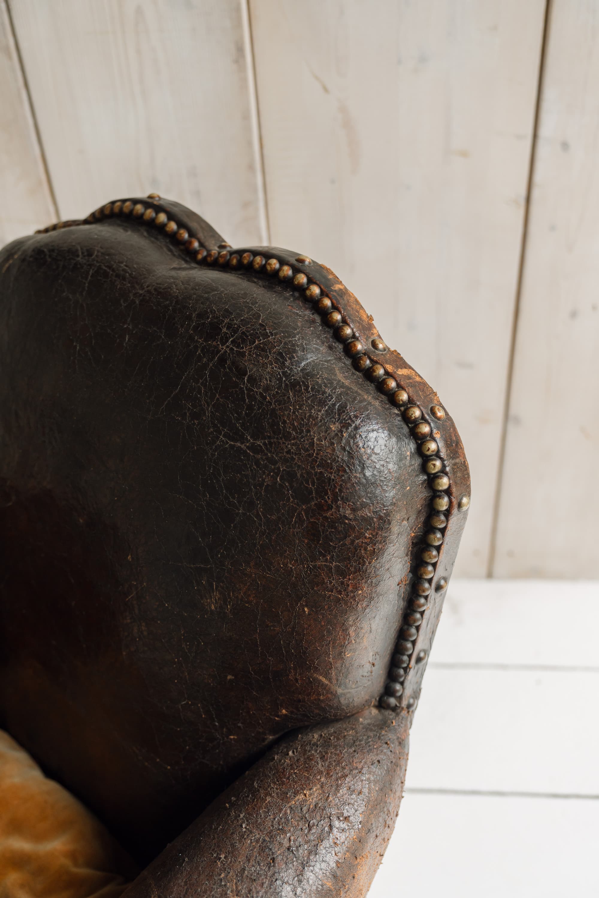 Completely Original English Country House Leather Armchair, c.1900