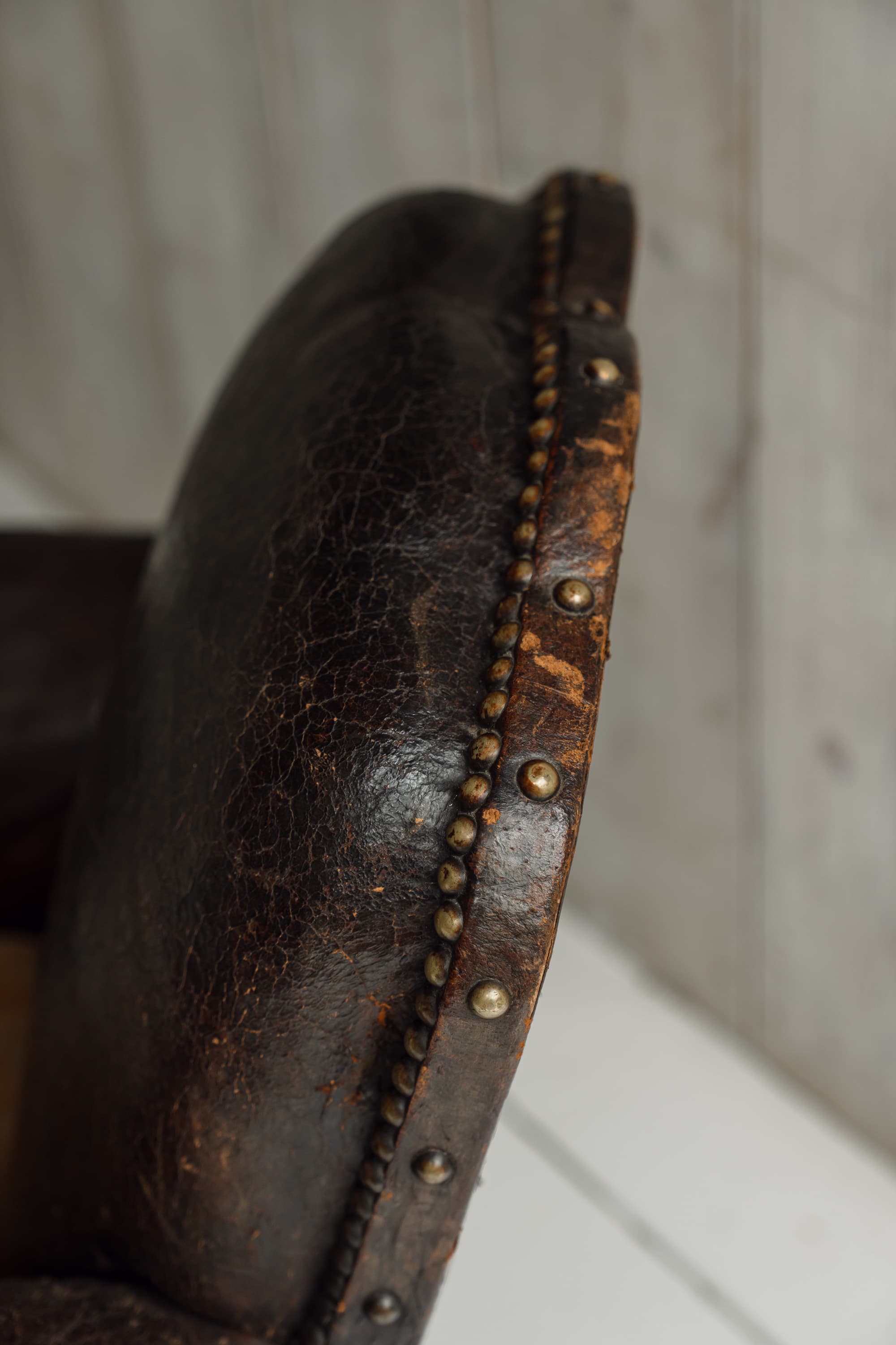Completely Original English Country House Leather Armchair, c.1900