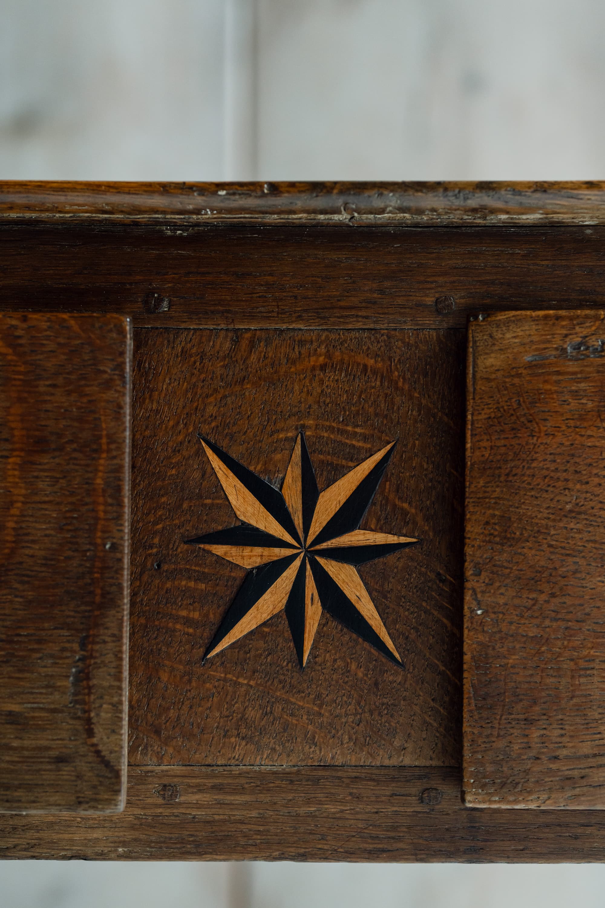 English Oak Country House Table with an Inlaid Compass Star