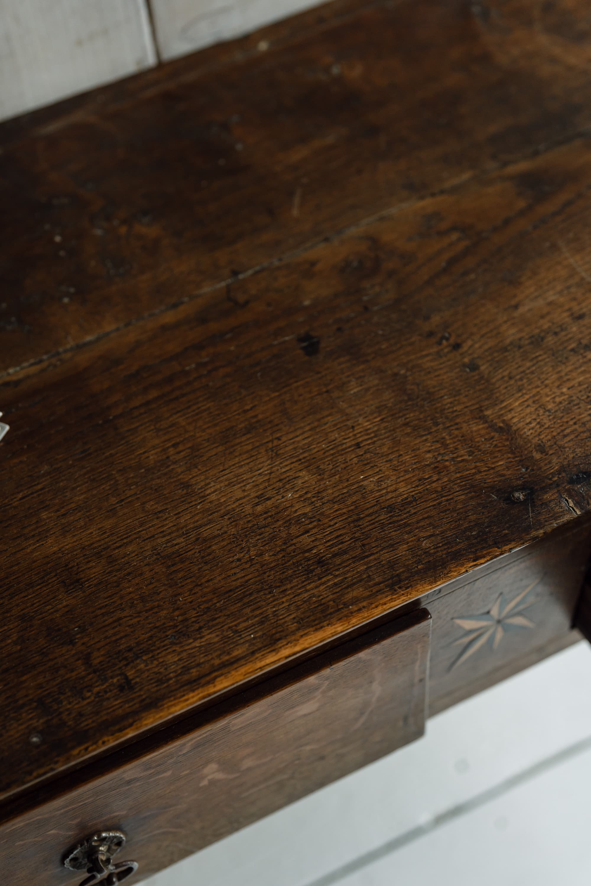 English Oak Country House Table with an Inlaid Compass Star