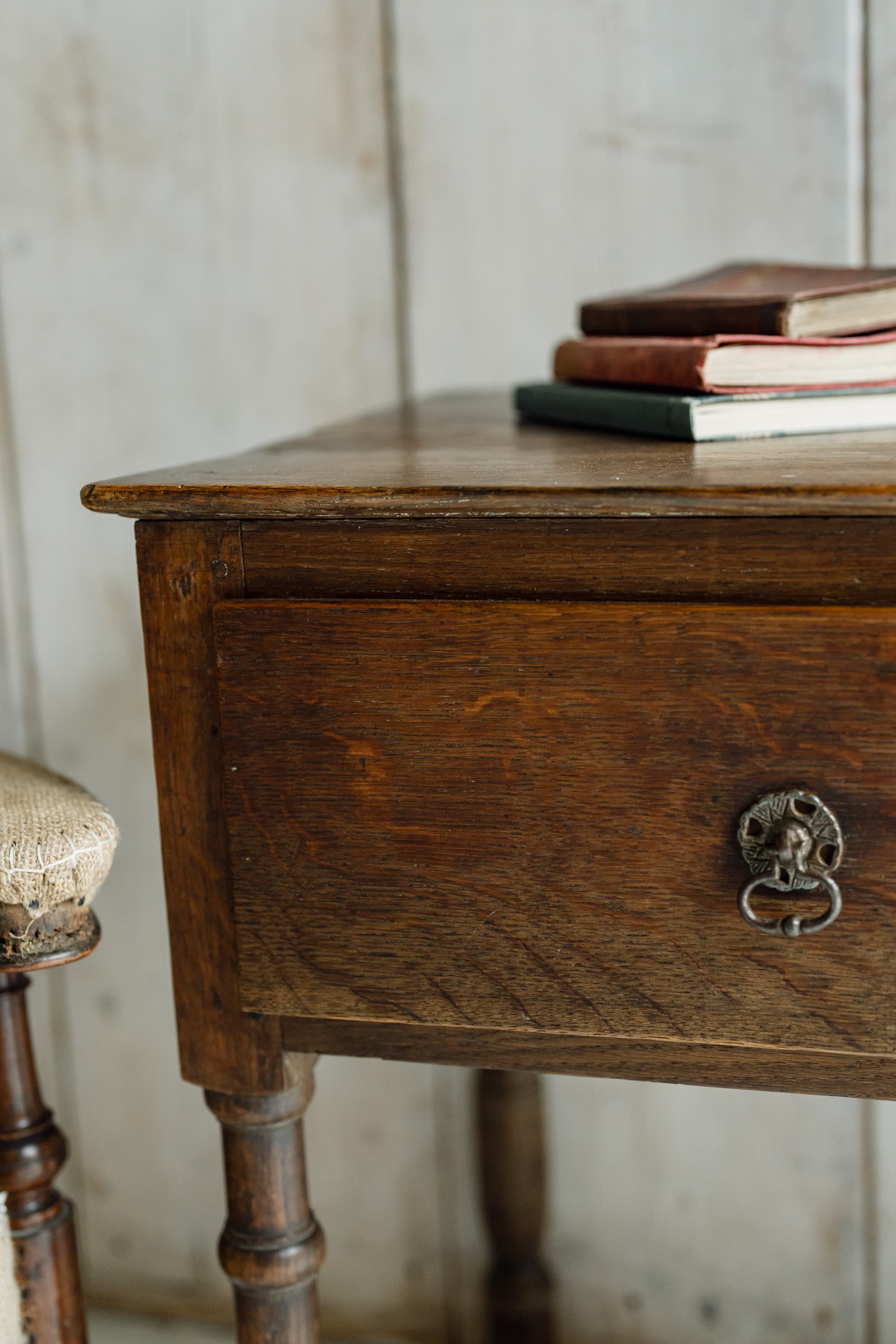 English Oak Country House Table with an Inlaid Compass Star