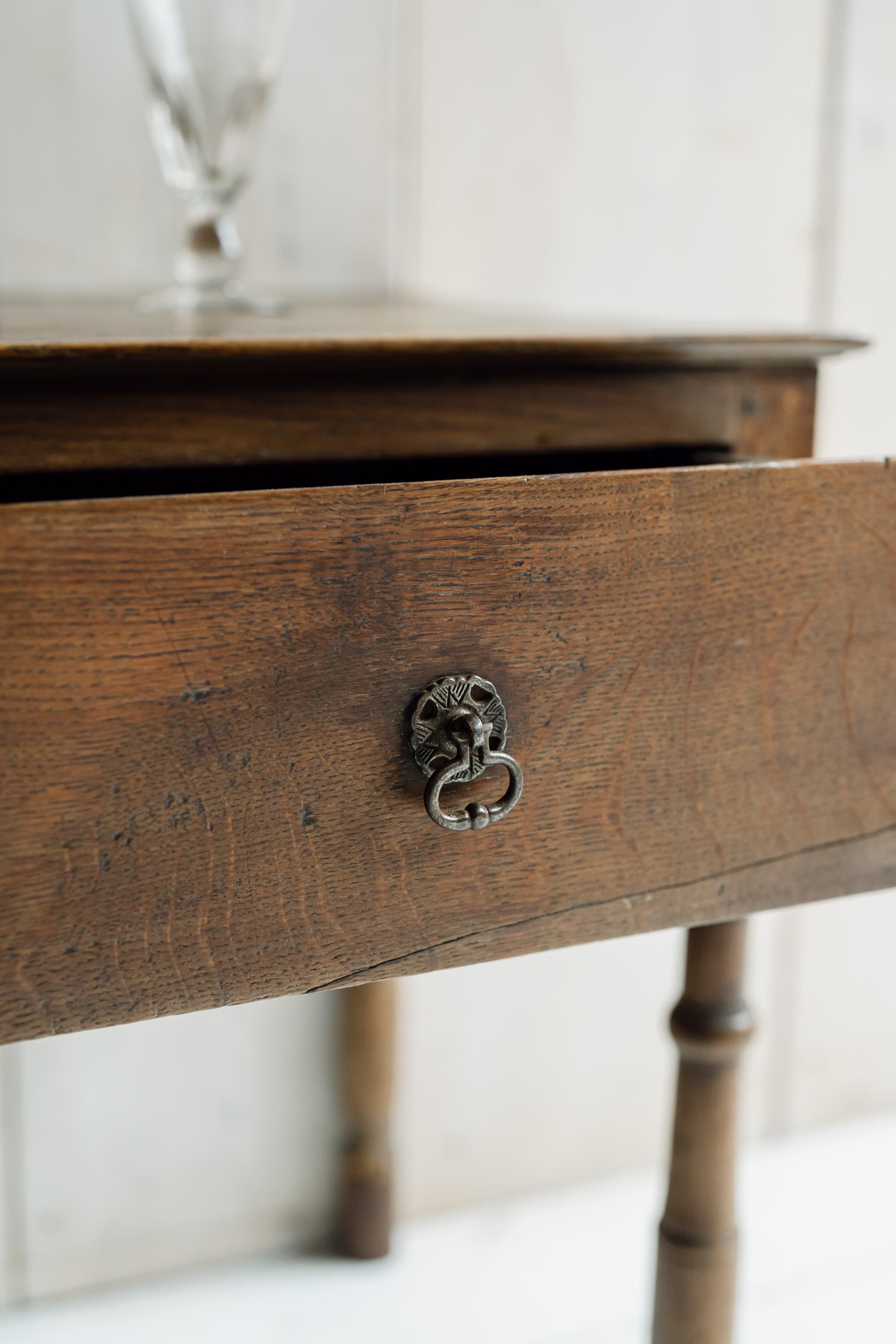 English Oak Country House Table with an Inlaid Compass Star