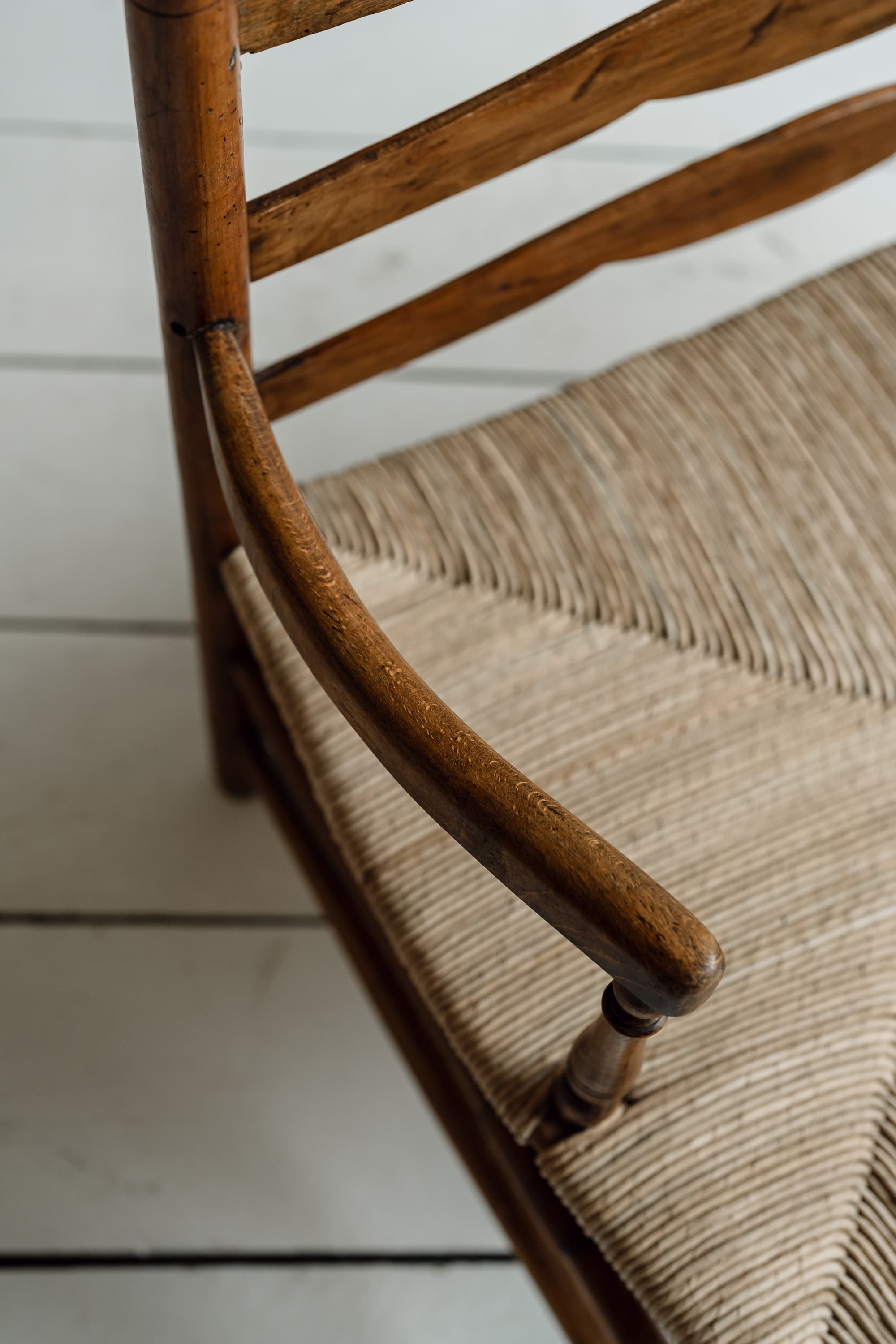 Charming French Fruitwood & Rush Country Bench, circa 1880