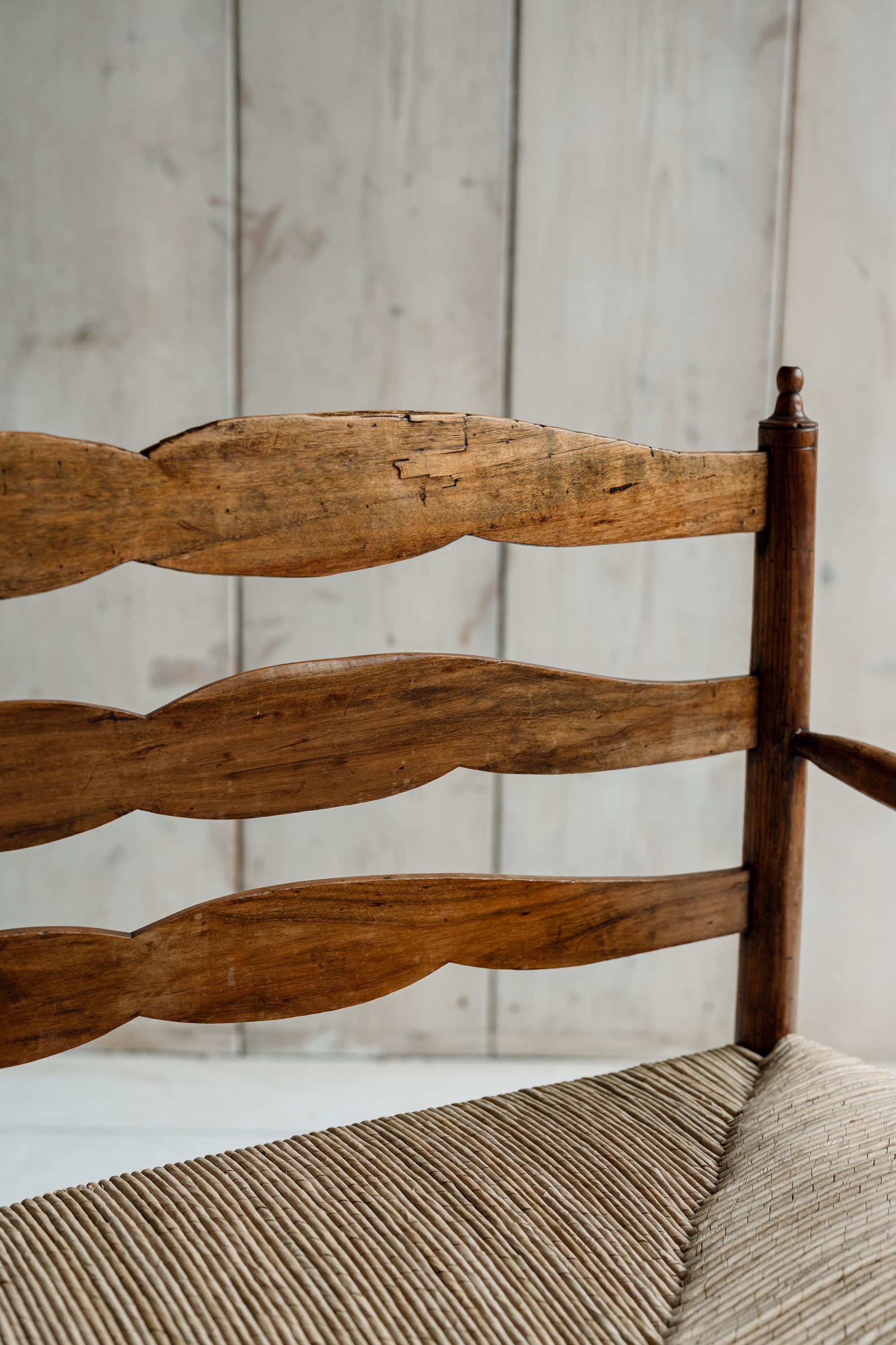 Charming French Fruitwood & Rush Country Bench, circa 1880