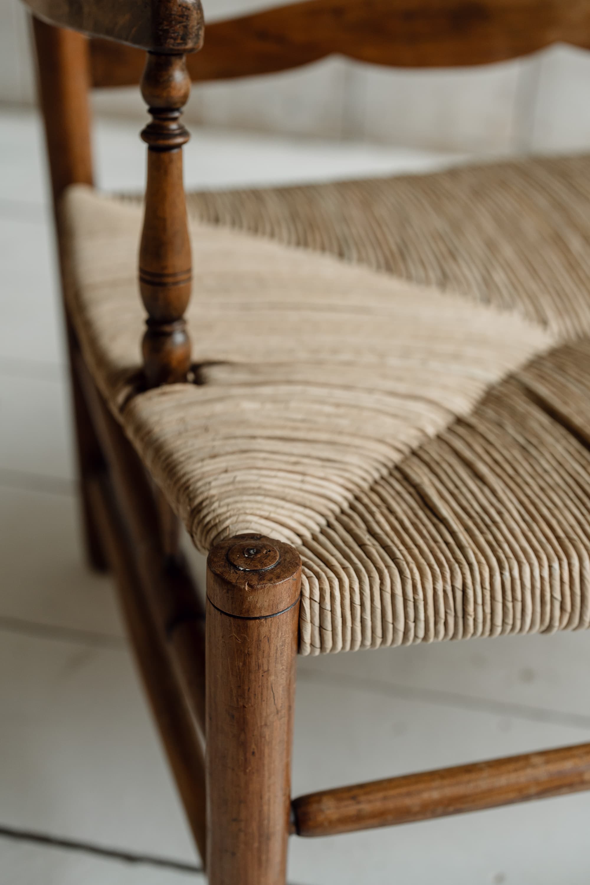 Charming French Fruitwood & Rush Country Bench, circa 1880