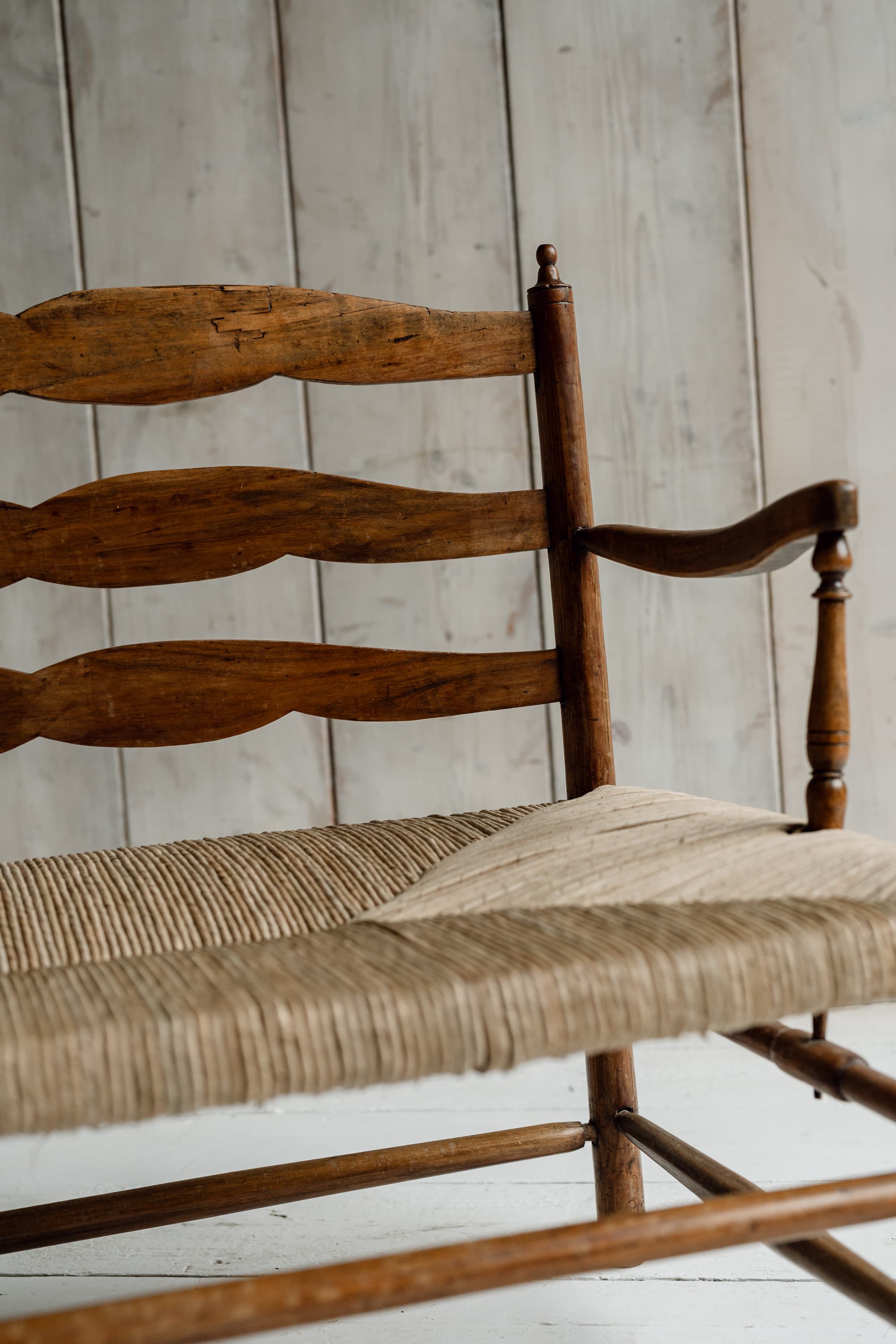 Charming French Fruitwood & Rush Country Bench, circa 1880