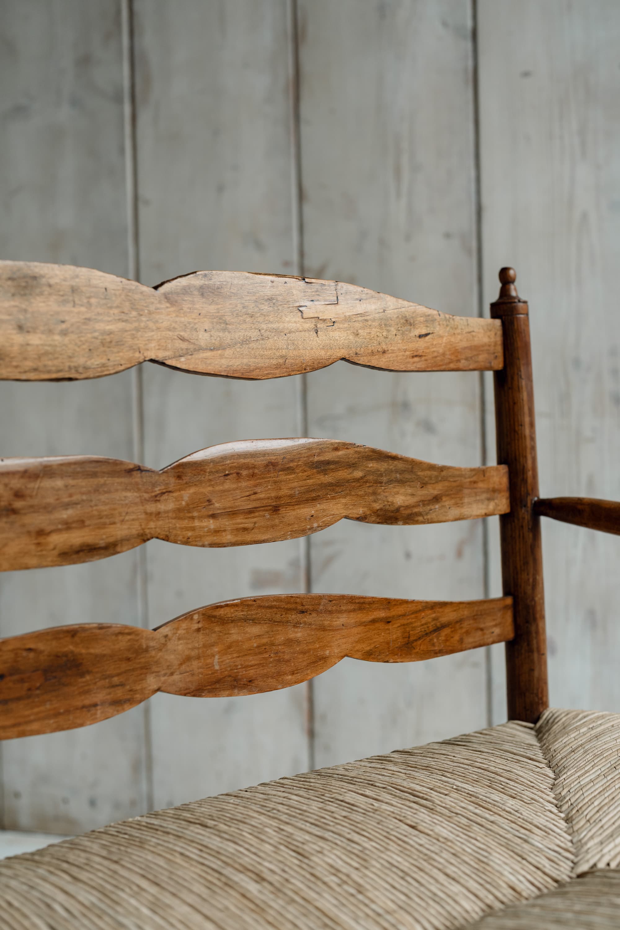 Charming French Fruitwood & Rush Country Bench, circa 1880