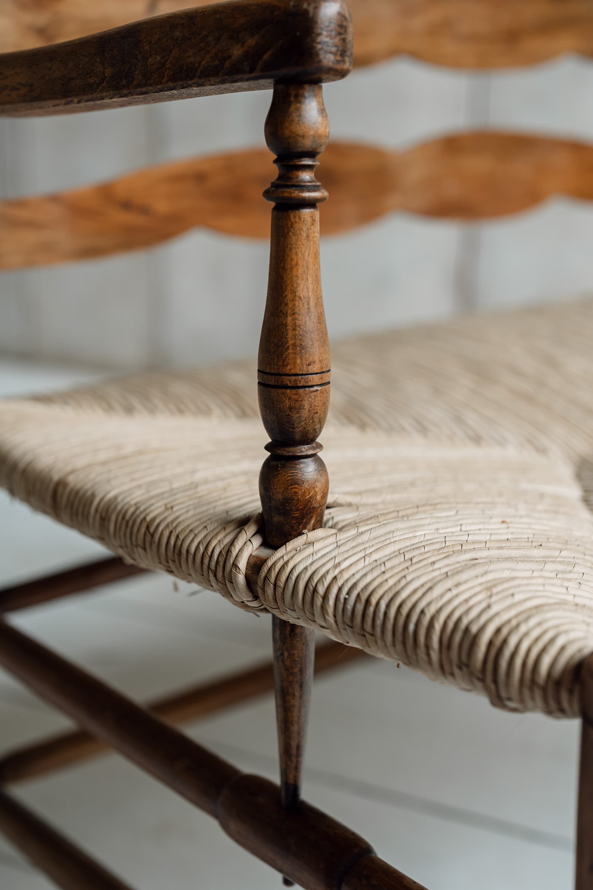 Charming French Fruitwood & Rush Country Bench, circa 1880