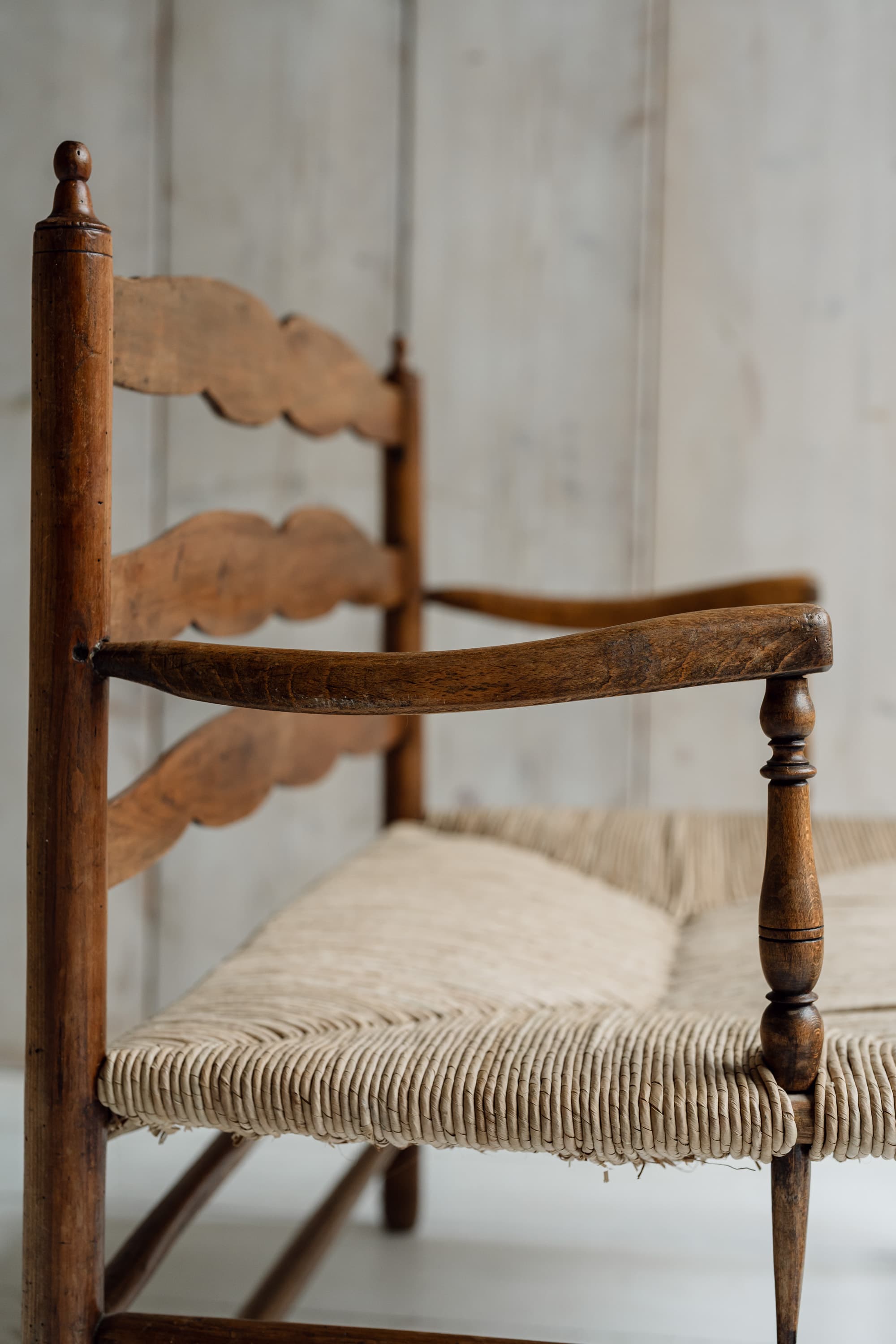 Charming French Fruitwood & Rush Country Bench, circa 1880