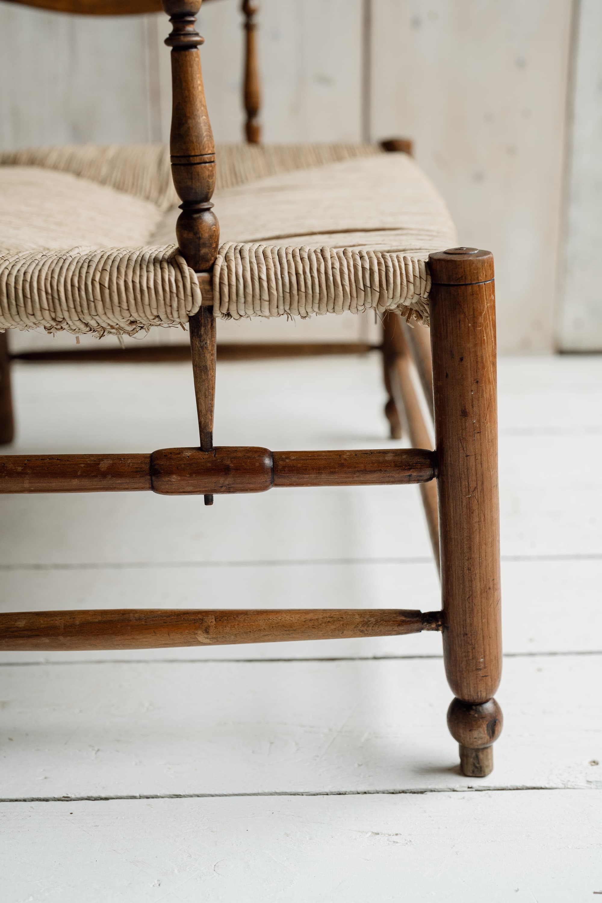 Charming French Fruitwood & Rush Country Bench, circa 1880