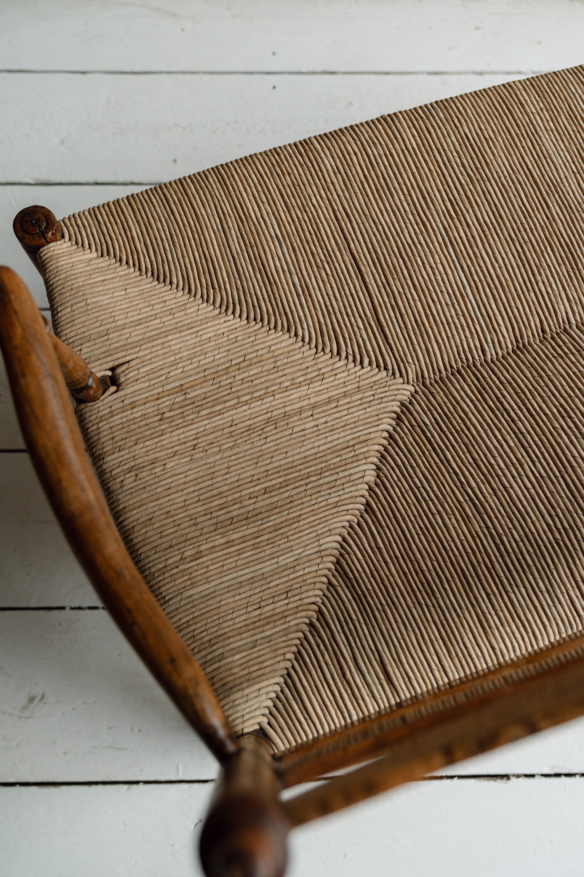 Charming French Fruitwood & Rush Country Bench, circa 1880