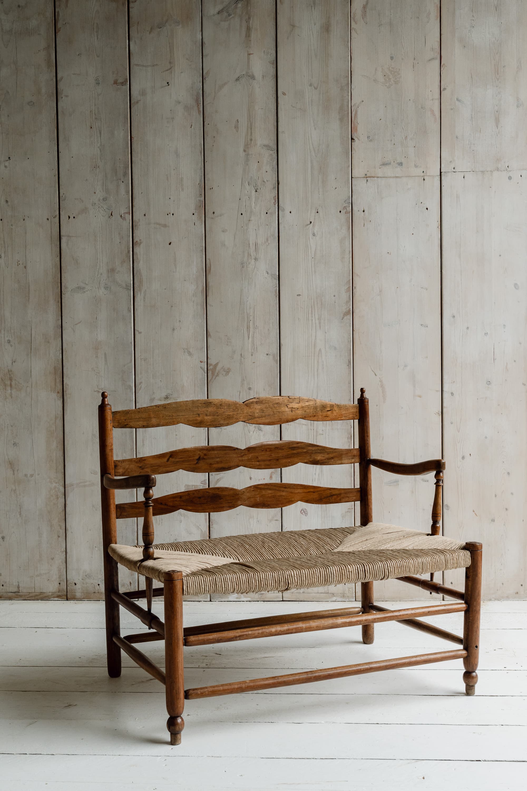 Charming French Fruitwood & Rush Country Bench, circa 1880