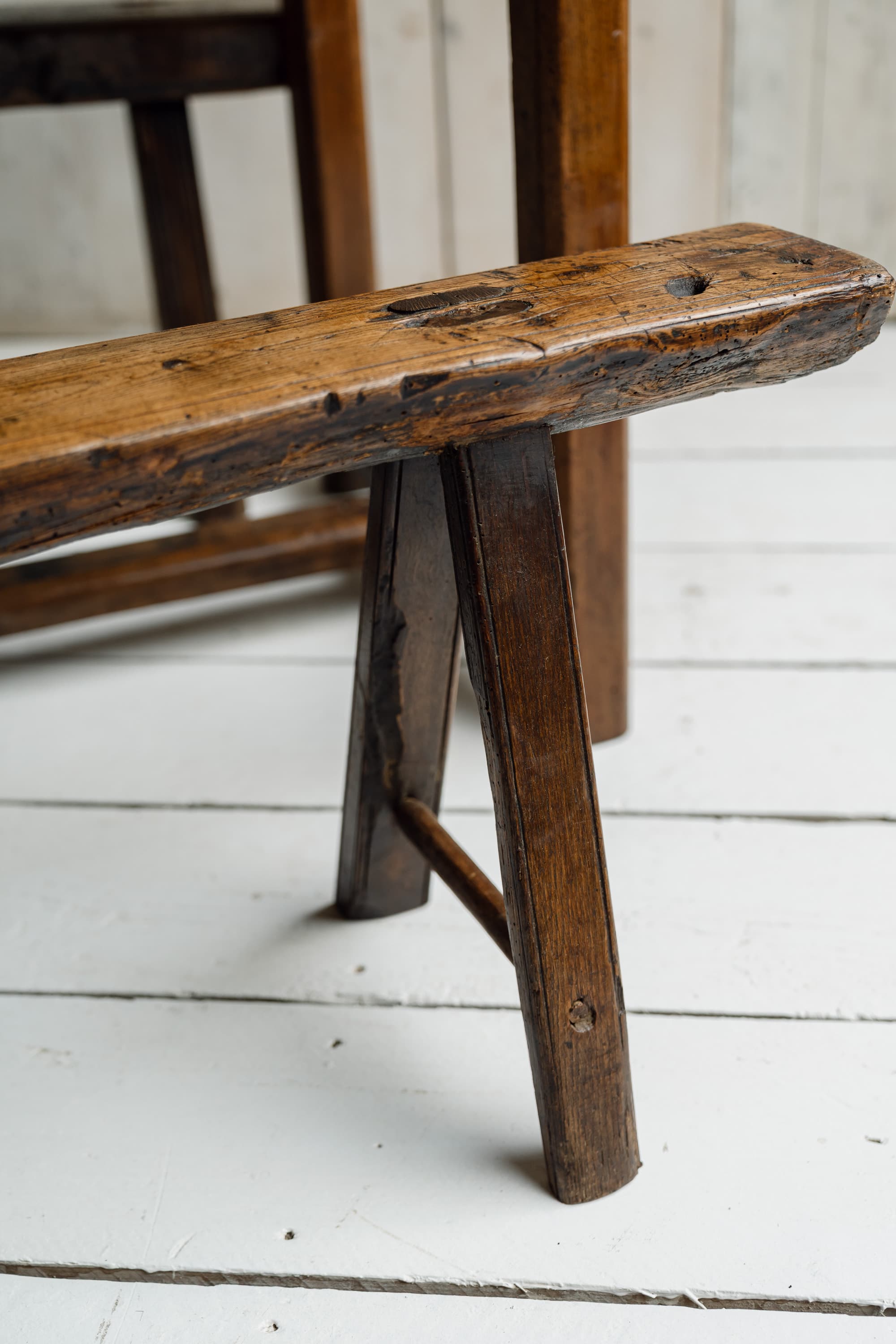 Exceptional French Alpine Chestnut Dining Table with Pair of Primitve Oak Benches, c.1850