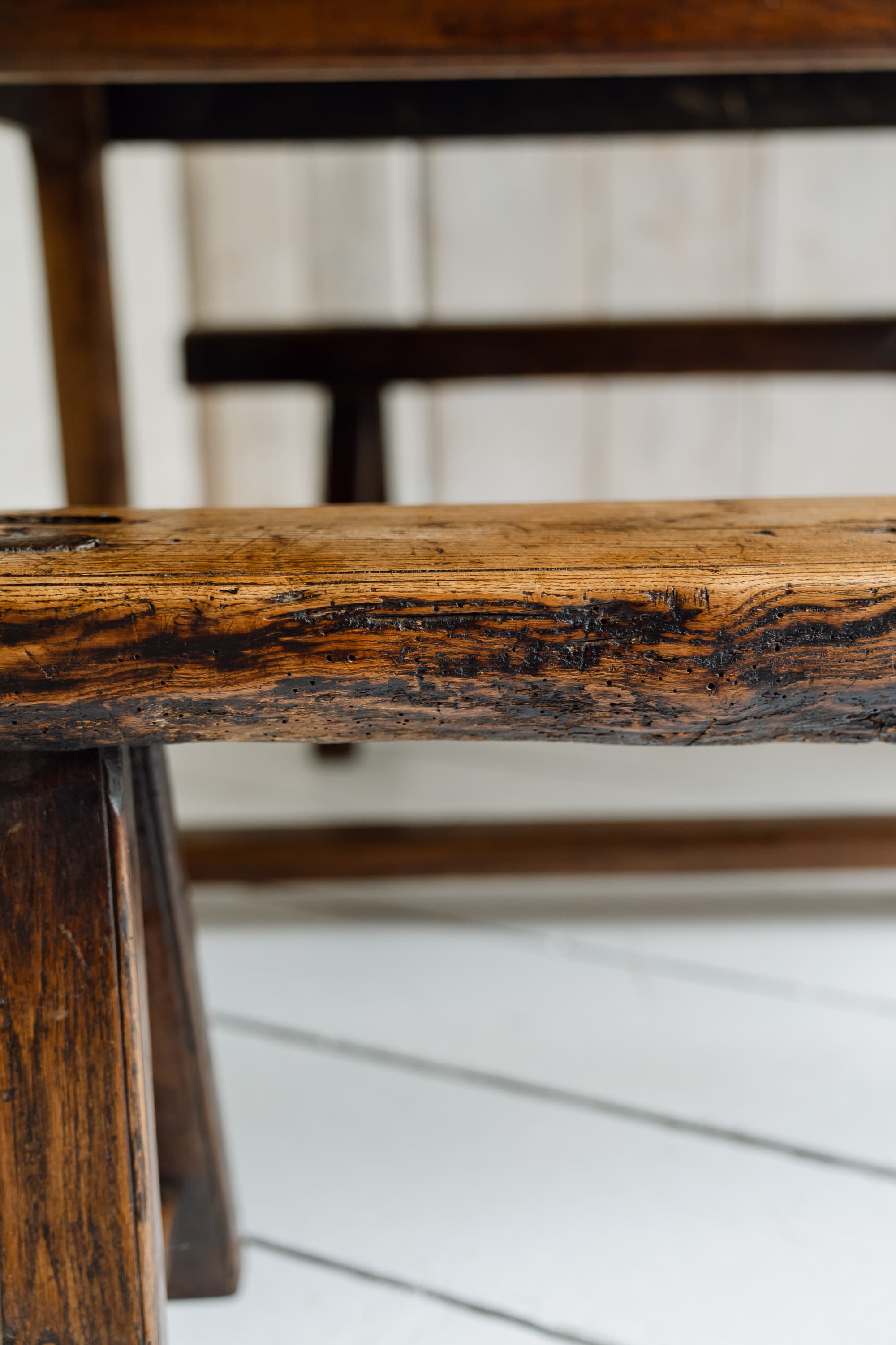 Exceptional French Alpine Chestnut Dining Table with Pair of Primitve Oak Benches, c.1850