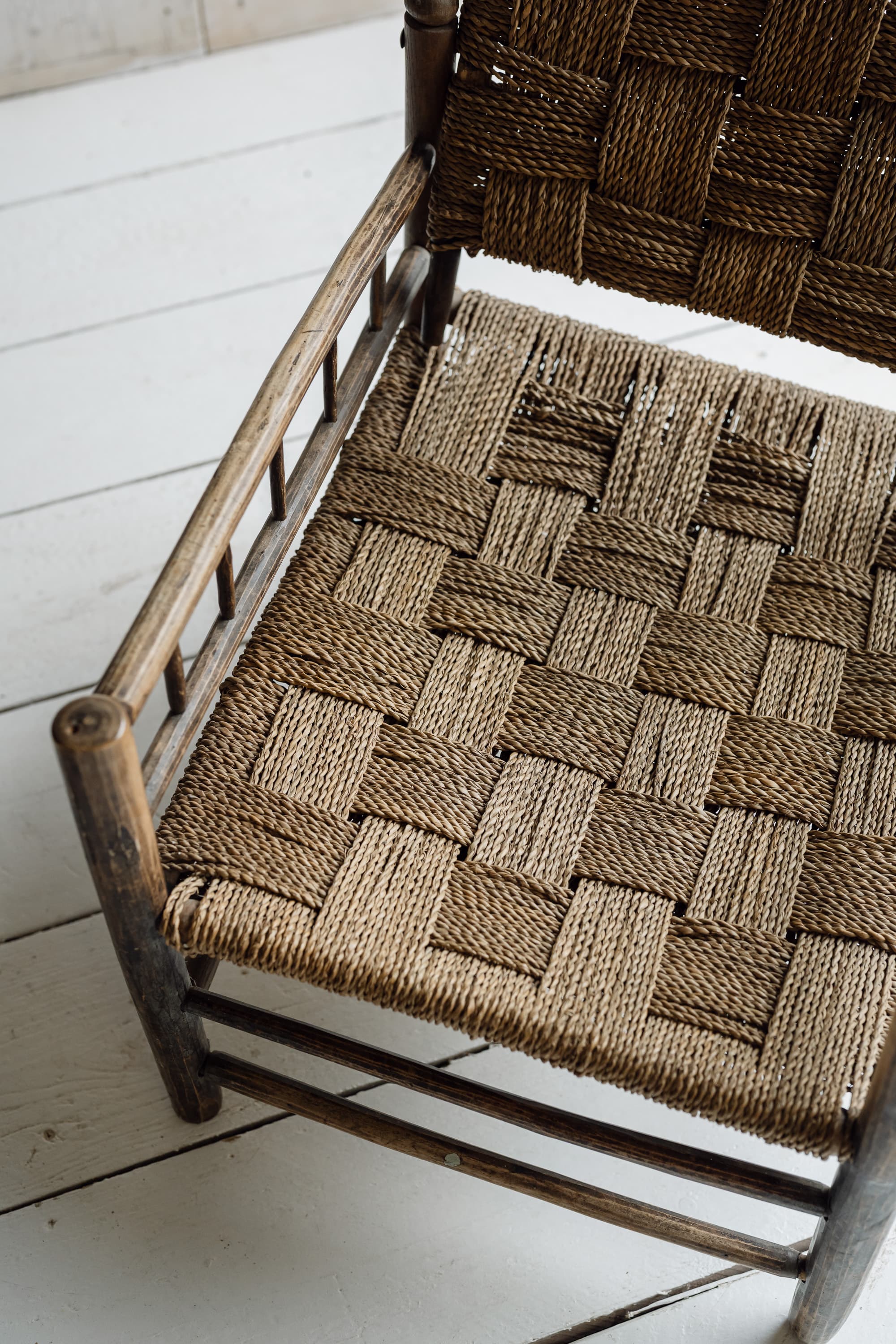 Pair of French Artisanal Woven Rope Lounge Armchairs, c.1950