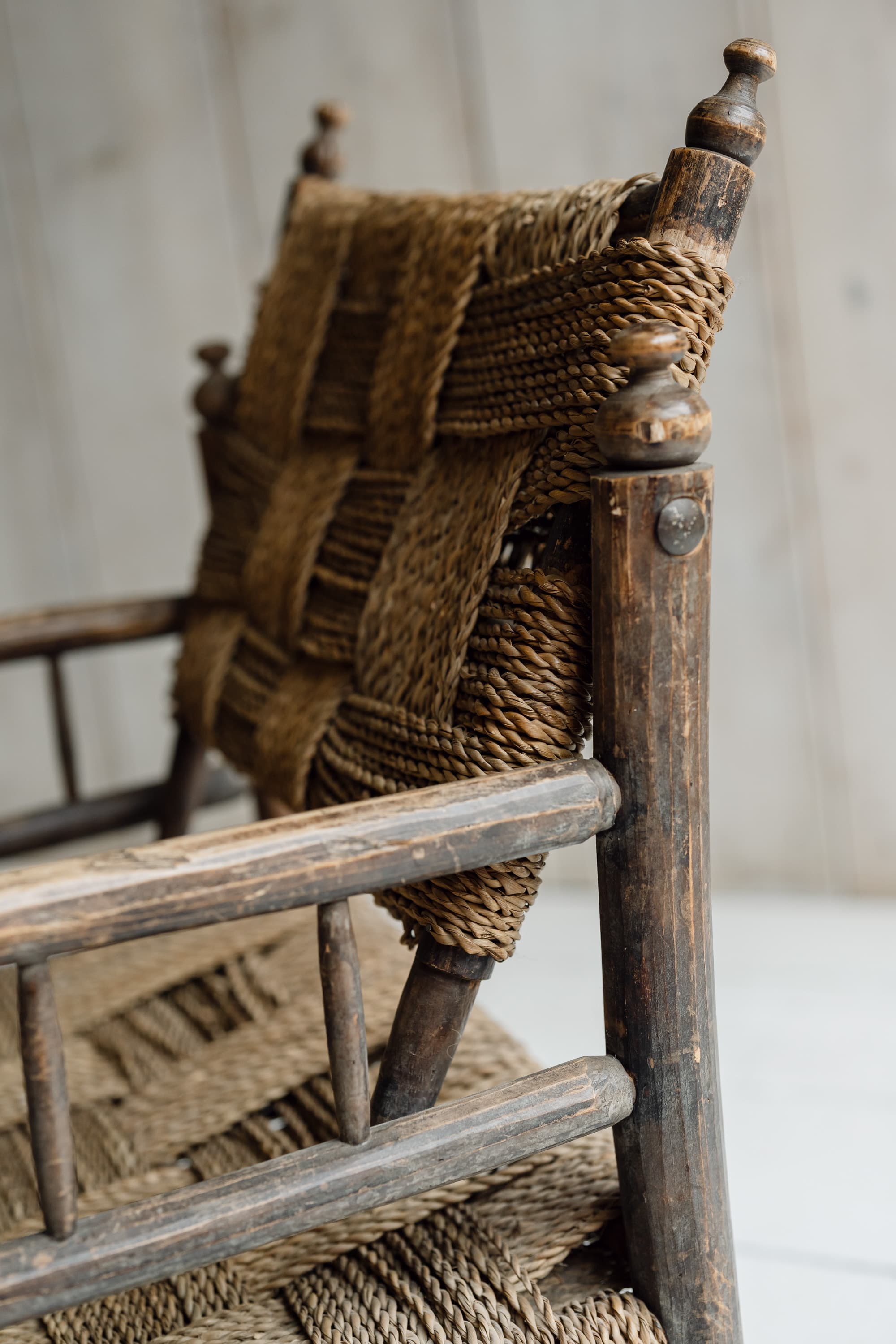 Pair of French Artisanal Woven Rope Lounge Armchairs, c.1950