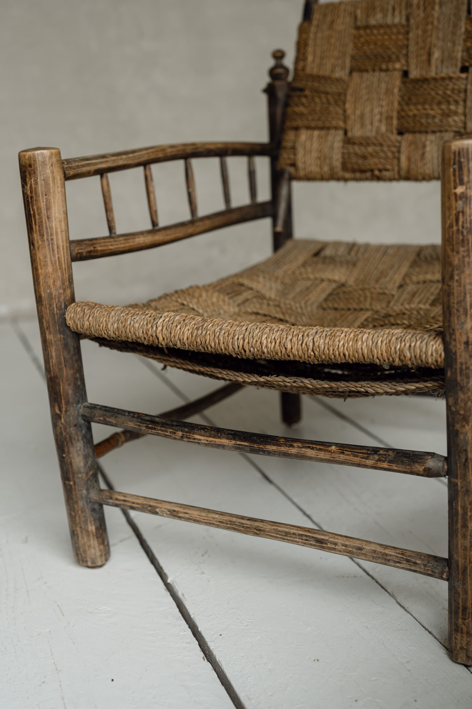 Pair of French Artisanal Woven Rope Lounge Armchairs, c.1950