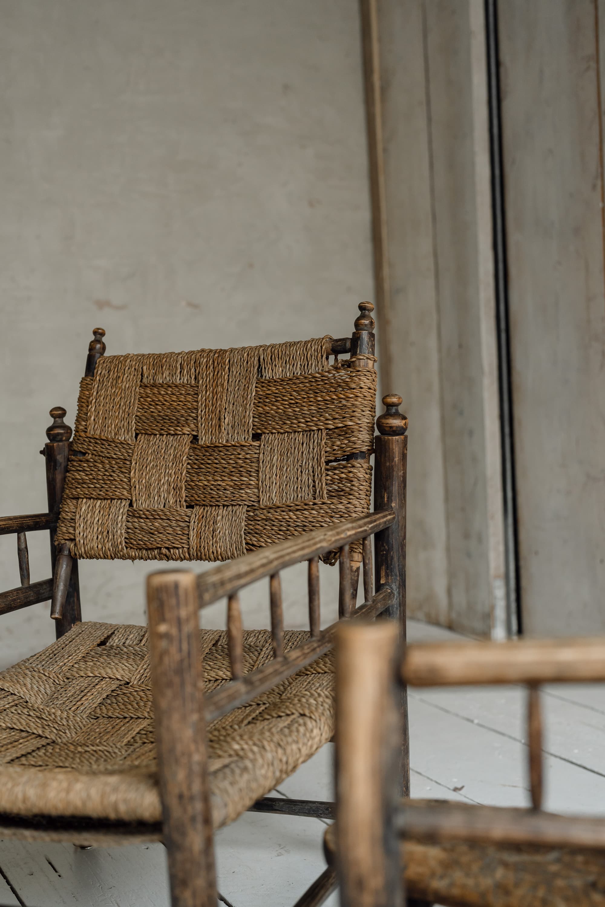 Pair of French Artisanal Woven Rope Lounge Armchairs, c.1950