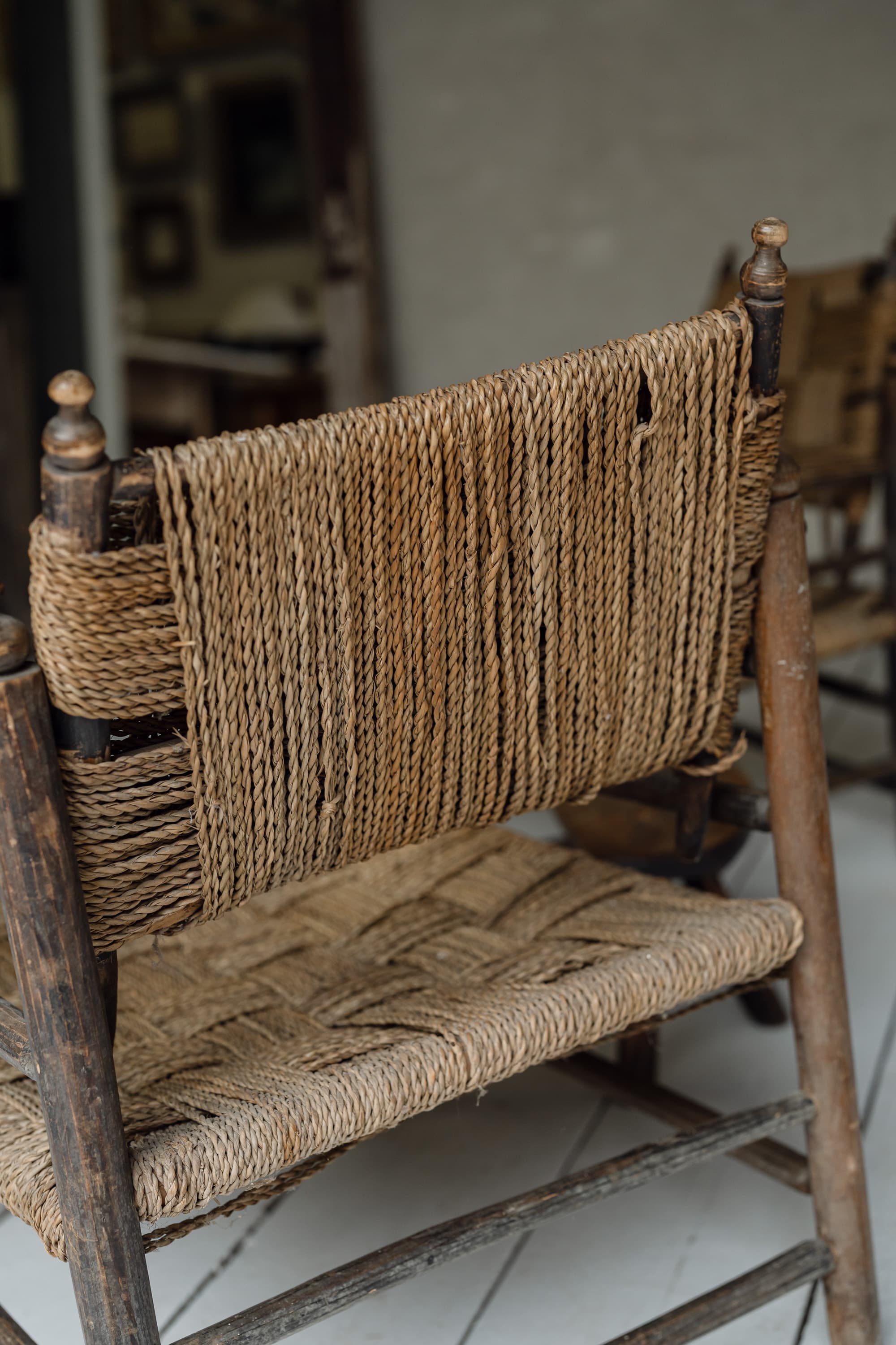 Pair of French Artisanal Woven Rope Lounge Armchairs, c.1950