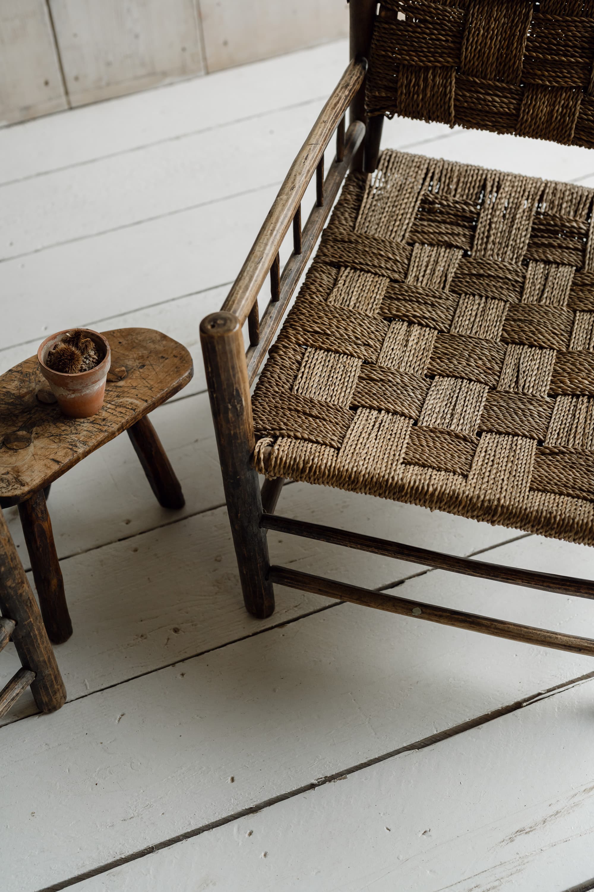 Pair of French Artisanal Woven Rope Lounge Armchairs, c.1950