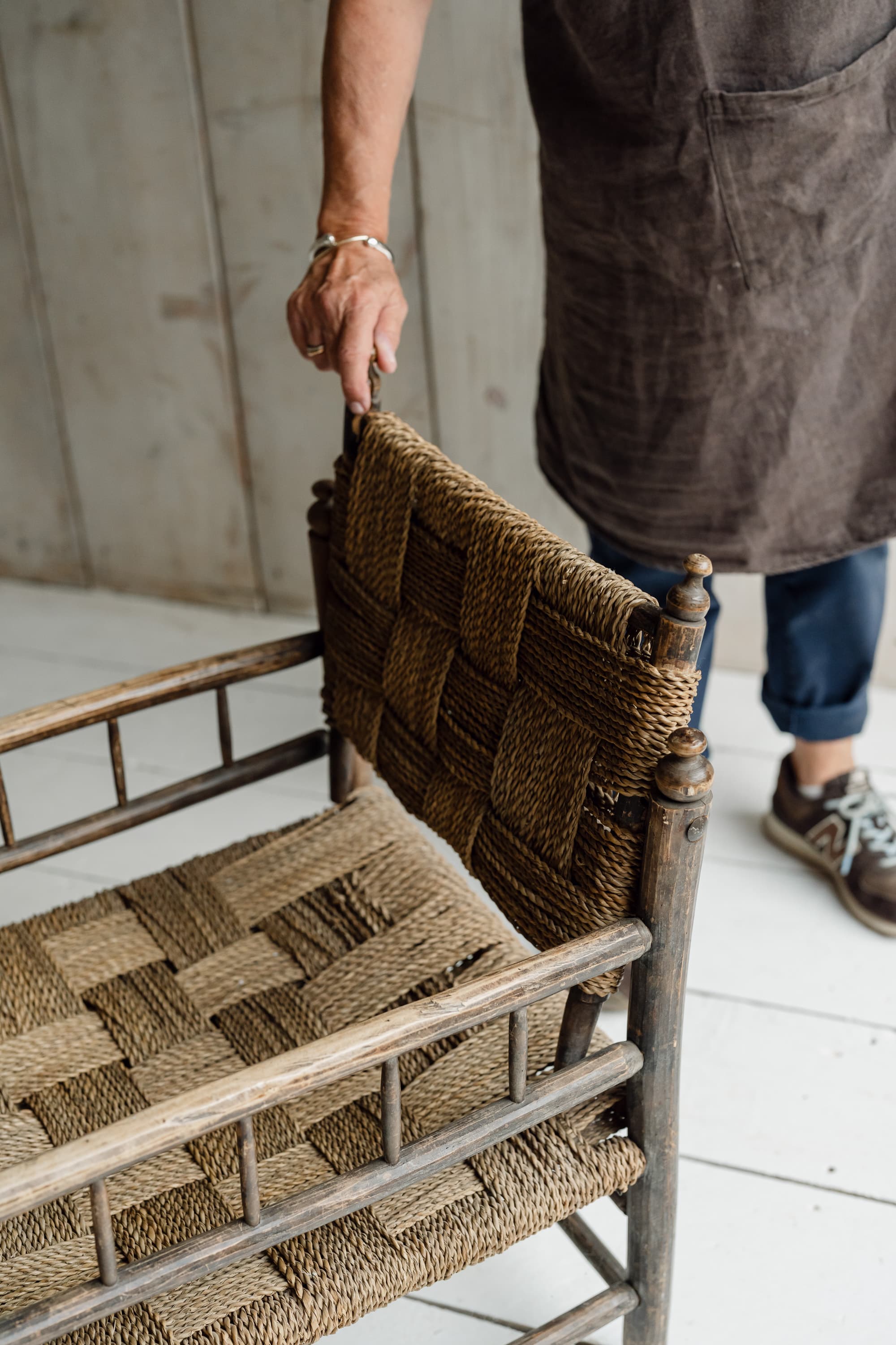 Pair of French Artisanal Woven Rope Lounge Armchairs, c.1950