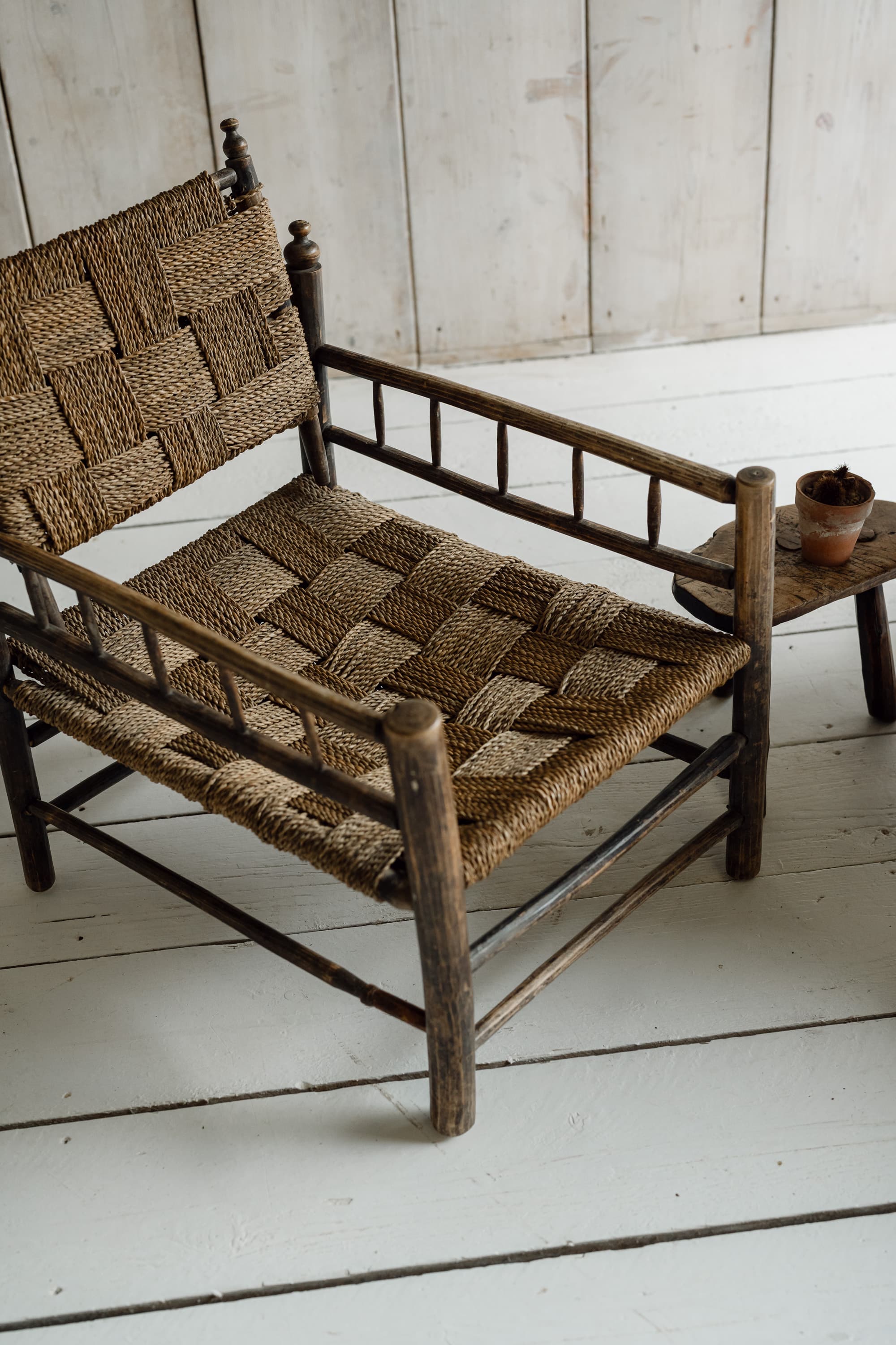 Pair of French Artisanal Woven Rope Lounge Armchairs, c.1950