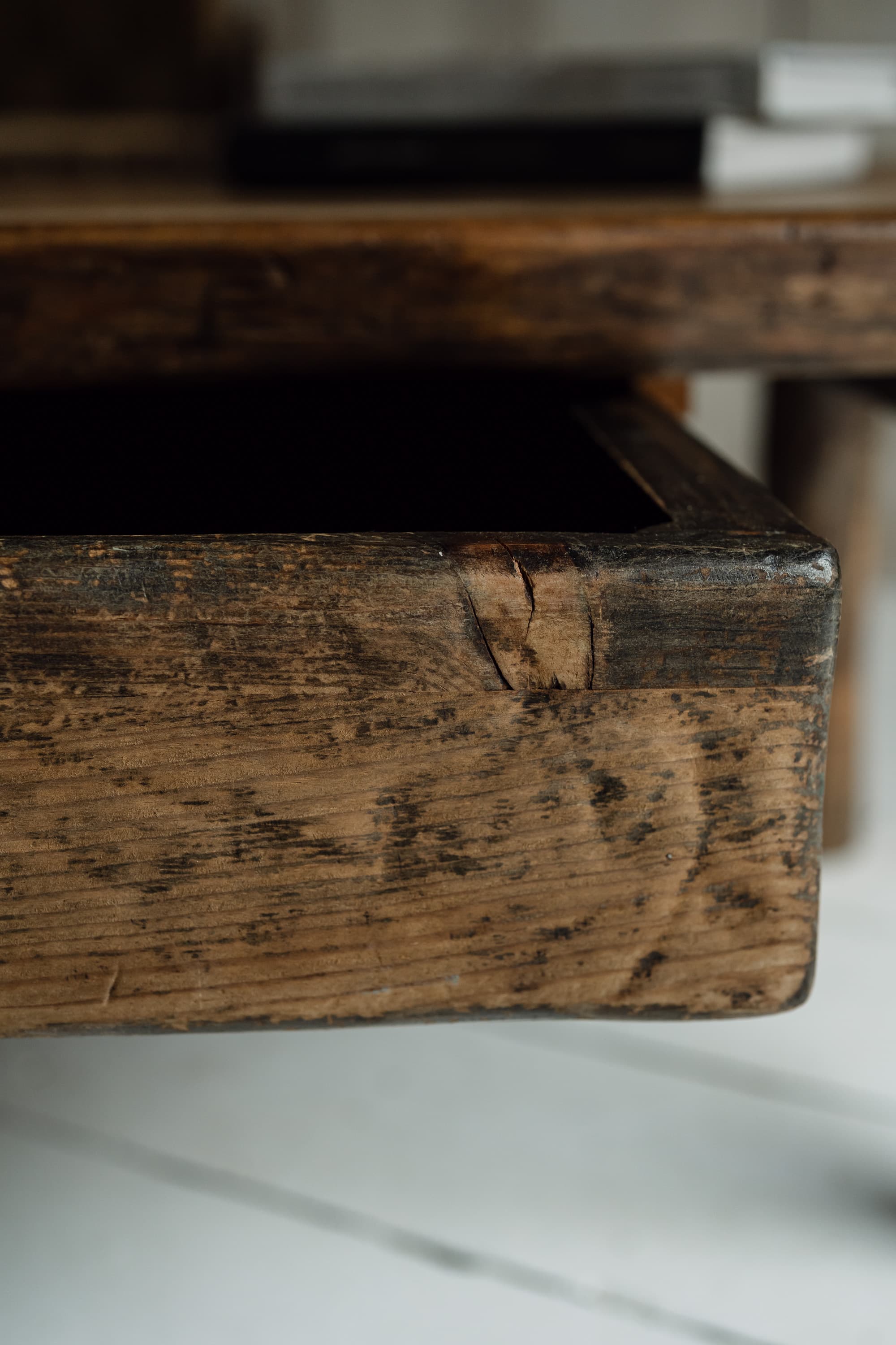 French Rustic Oak Slab Coffee Table with Deep Drawer