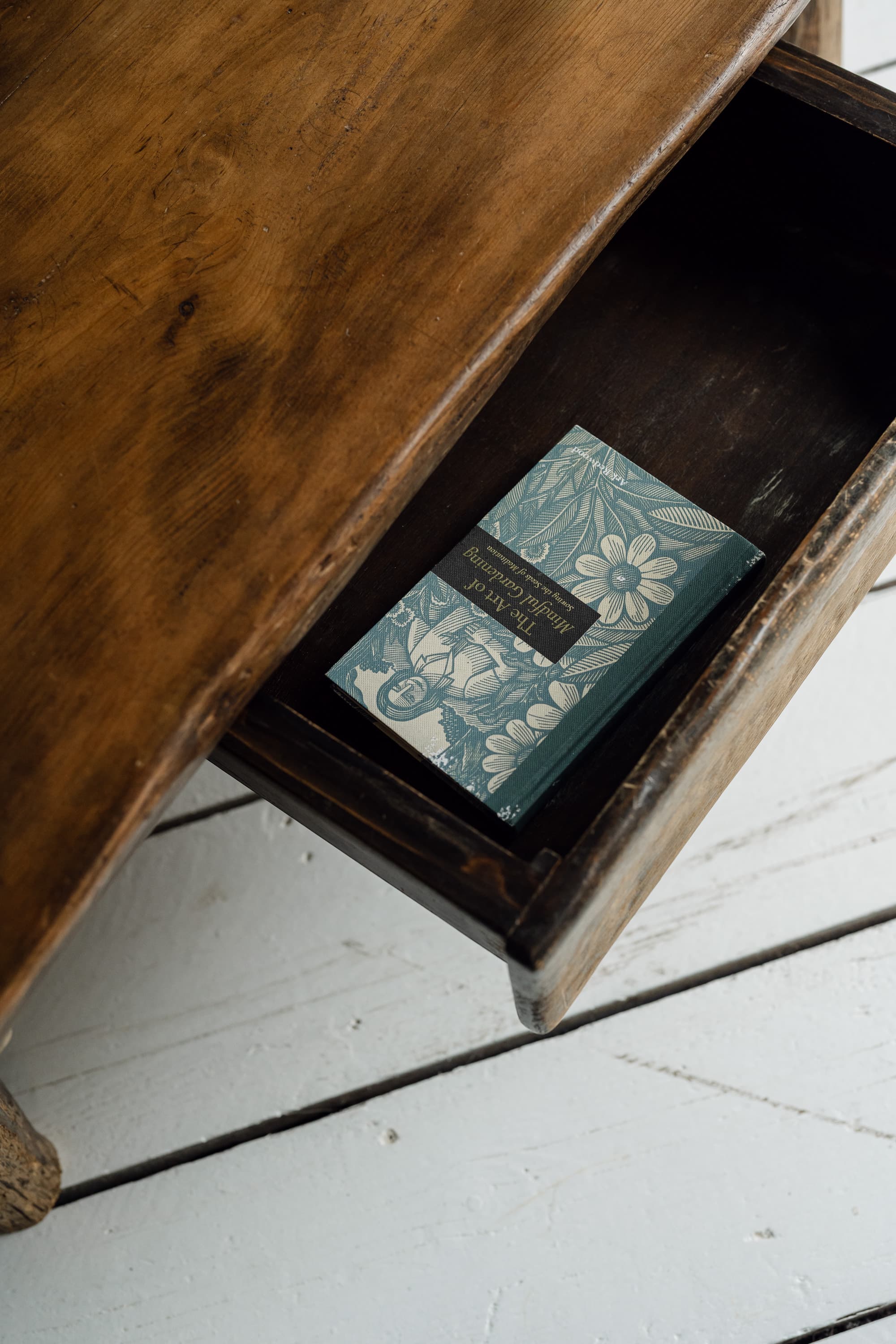French Rustic Oak Slab Coffee Table with Deep Drawer