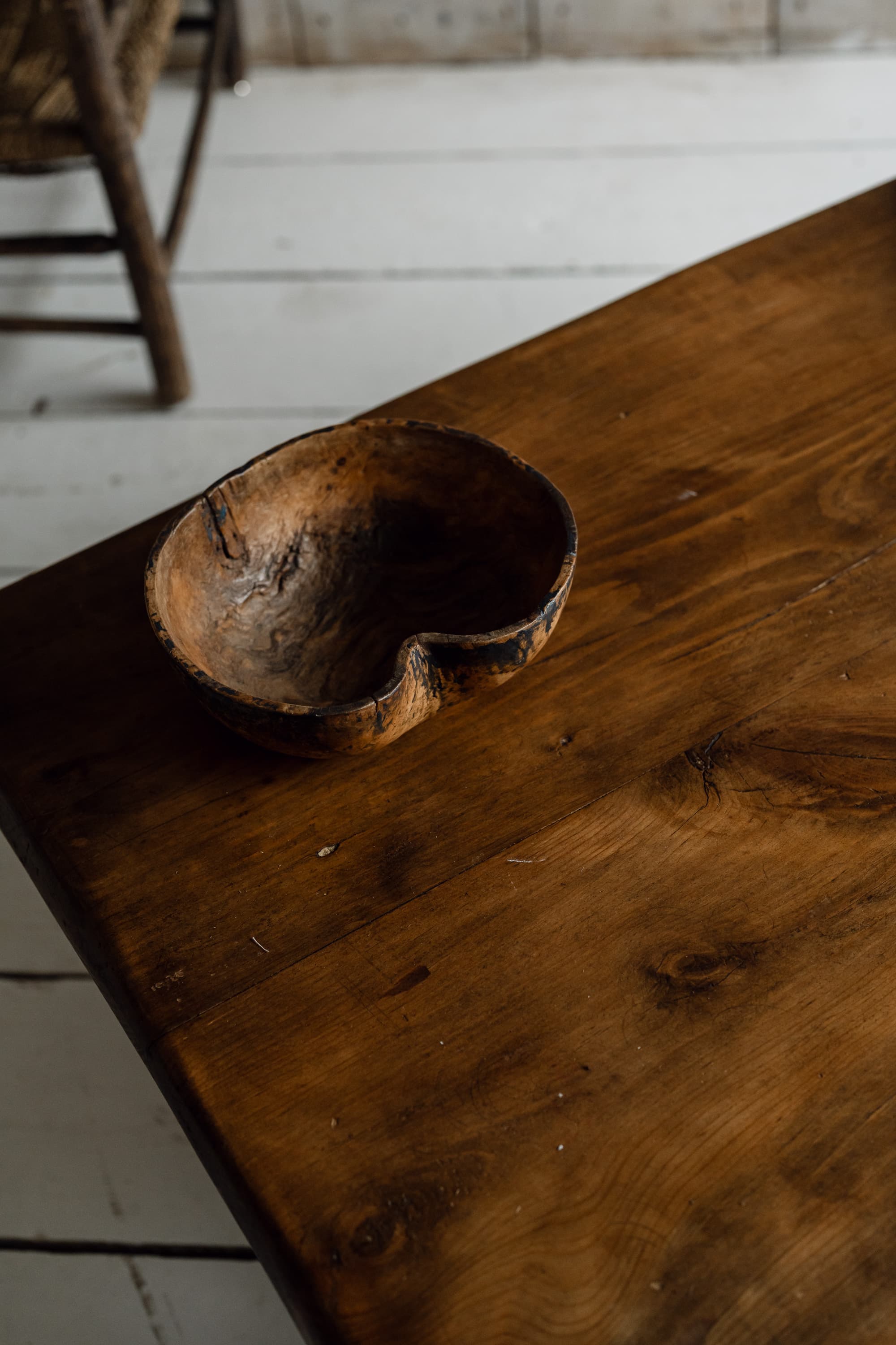 French Rustic Oak Slab Coffee Table with Deep Drawer
