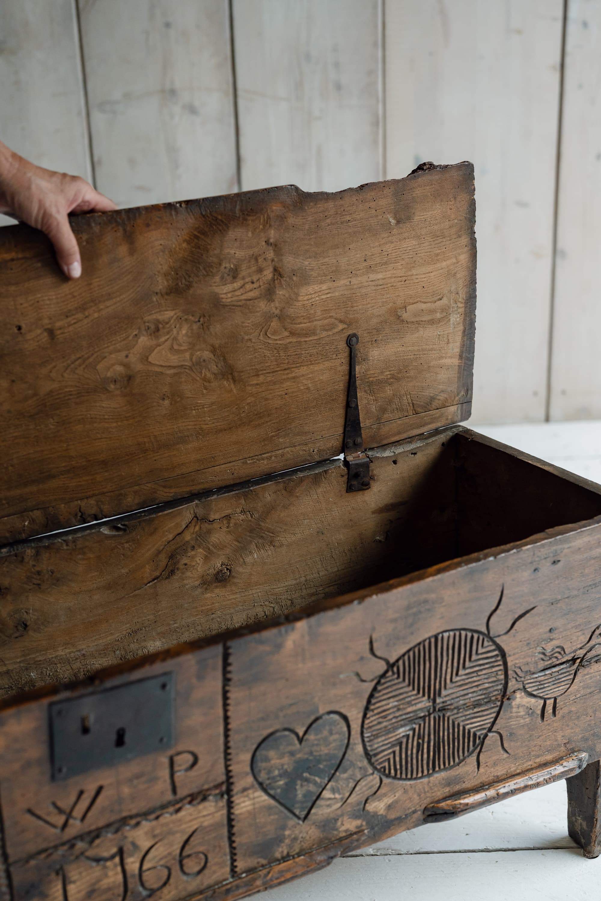 Rare British Folk Art Marriage Chest, Dated 1766