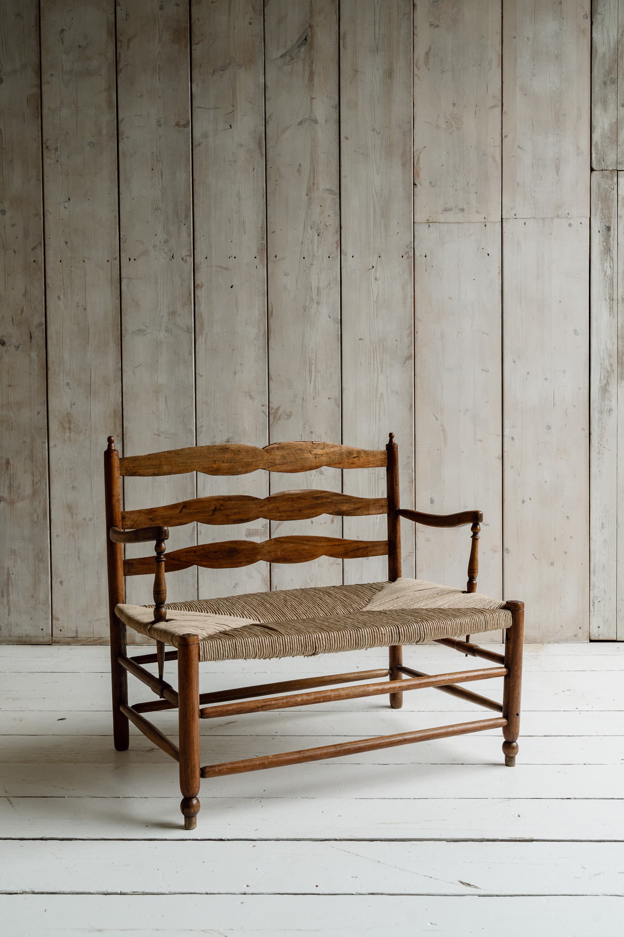 Charming French Fruitwood & Rush Country Bench, circa 1880
