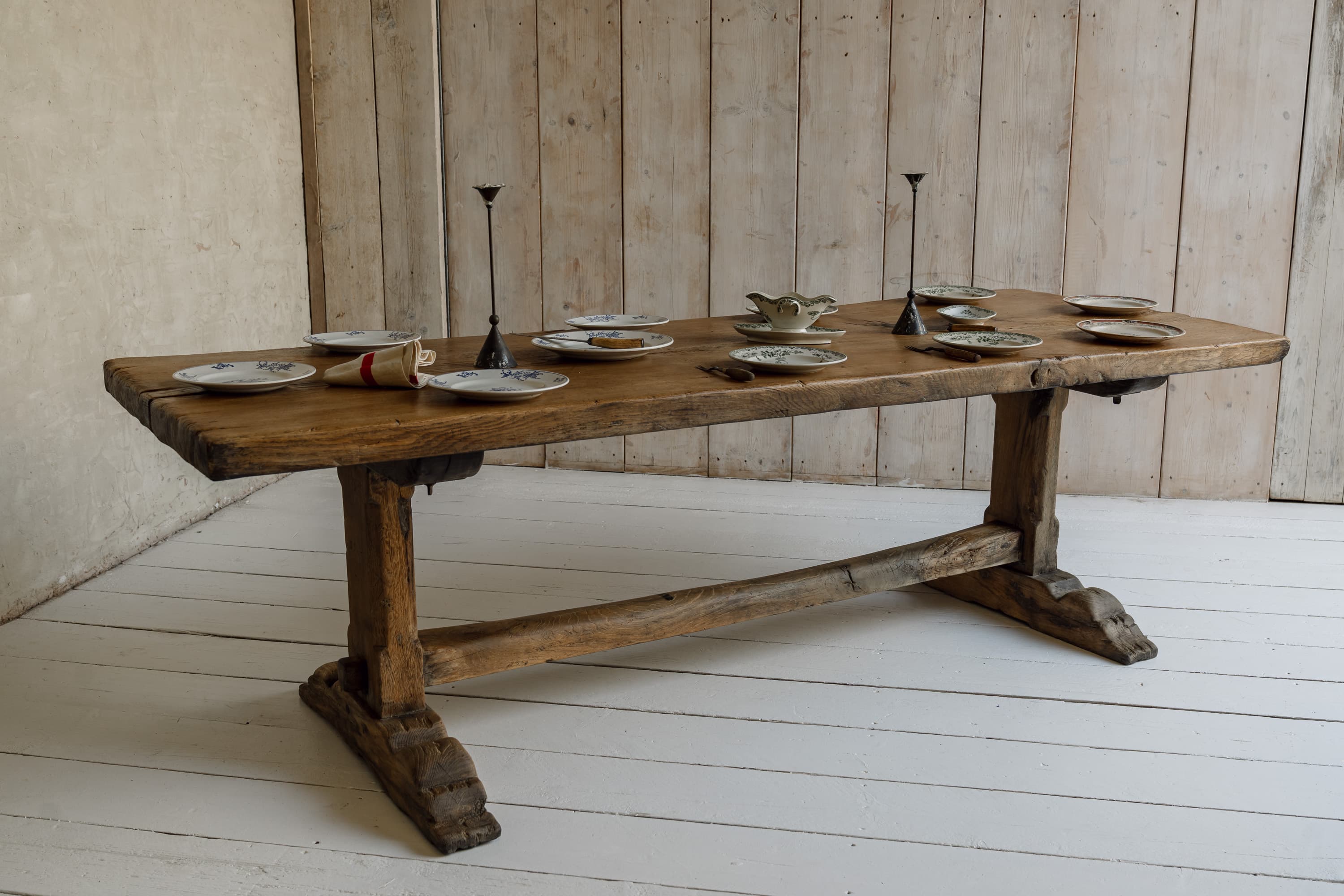 Rare Italian Monoxyl Oak Table, 18th Century