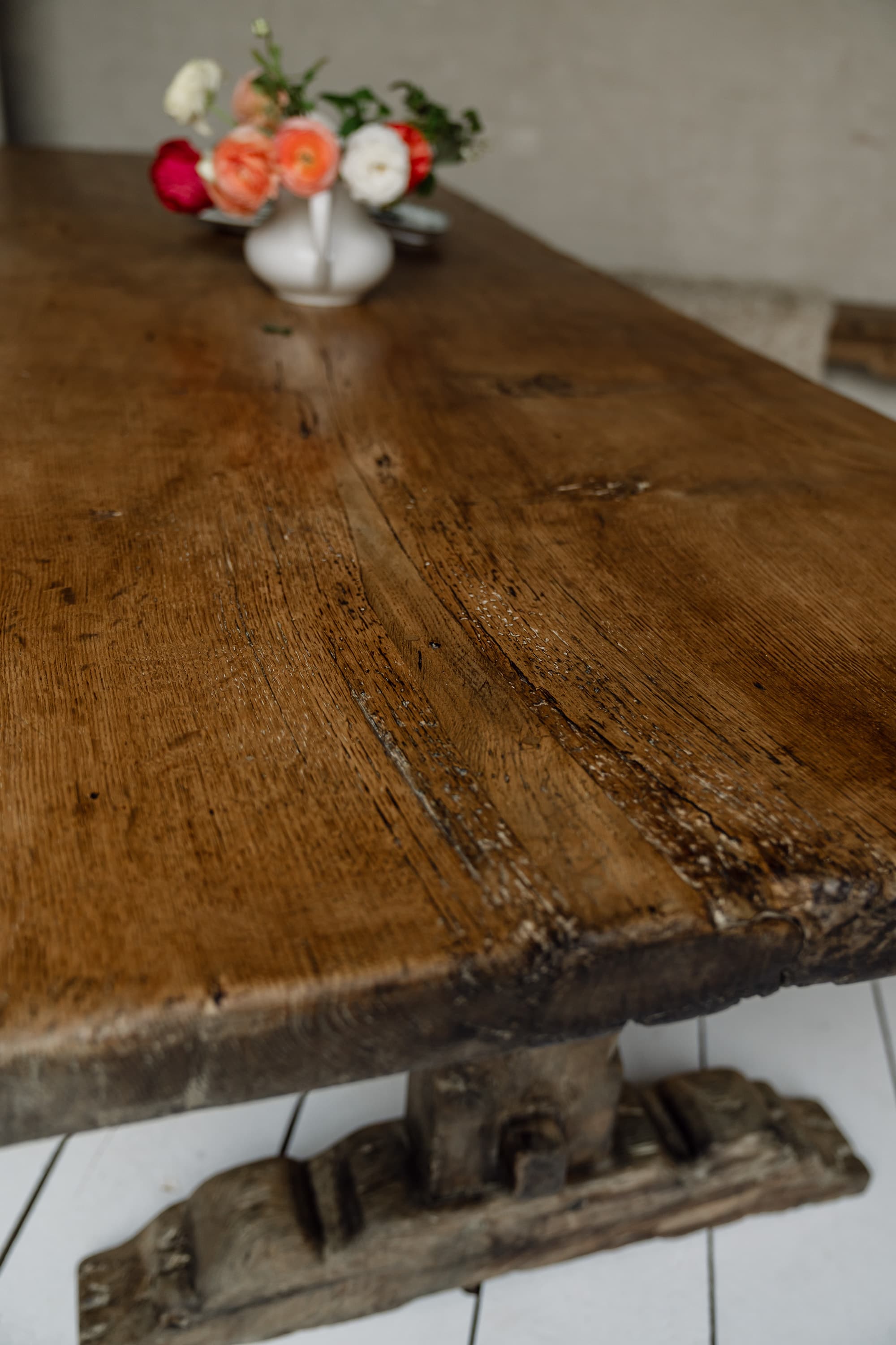 Rare Italian Monoxyl Oak Table, 18th Century