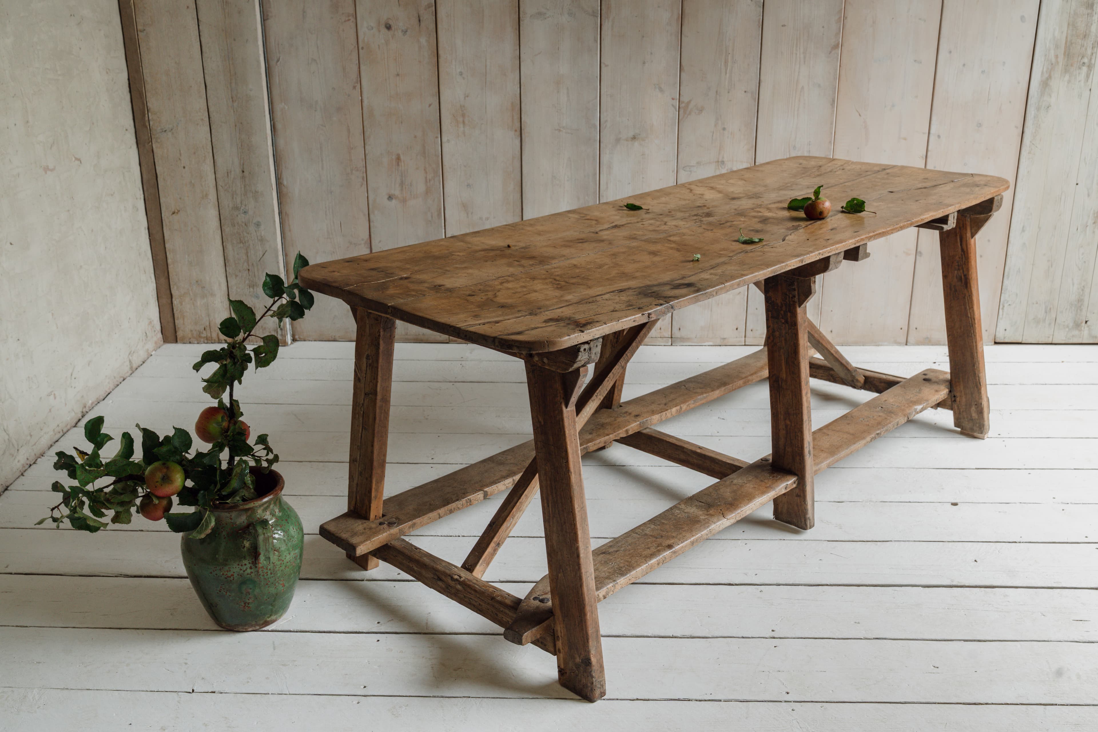 Exceptional Catalan Chestnut Work Table with Original Foot Rests, c.1800
