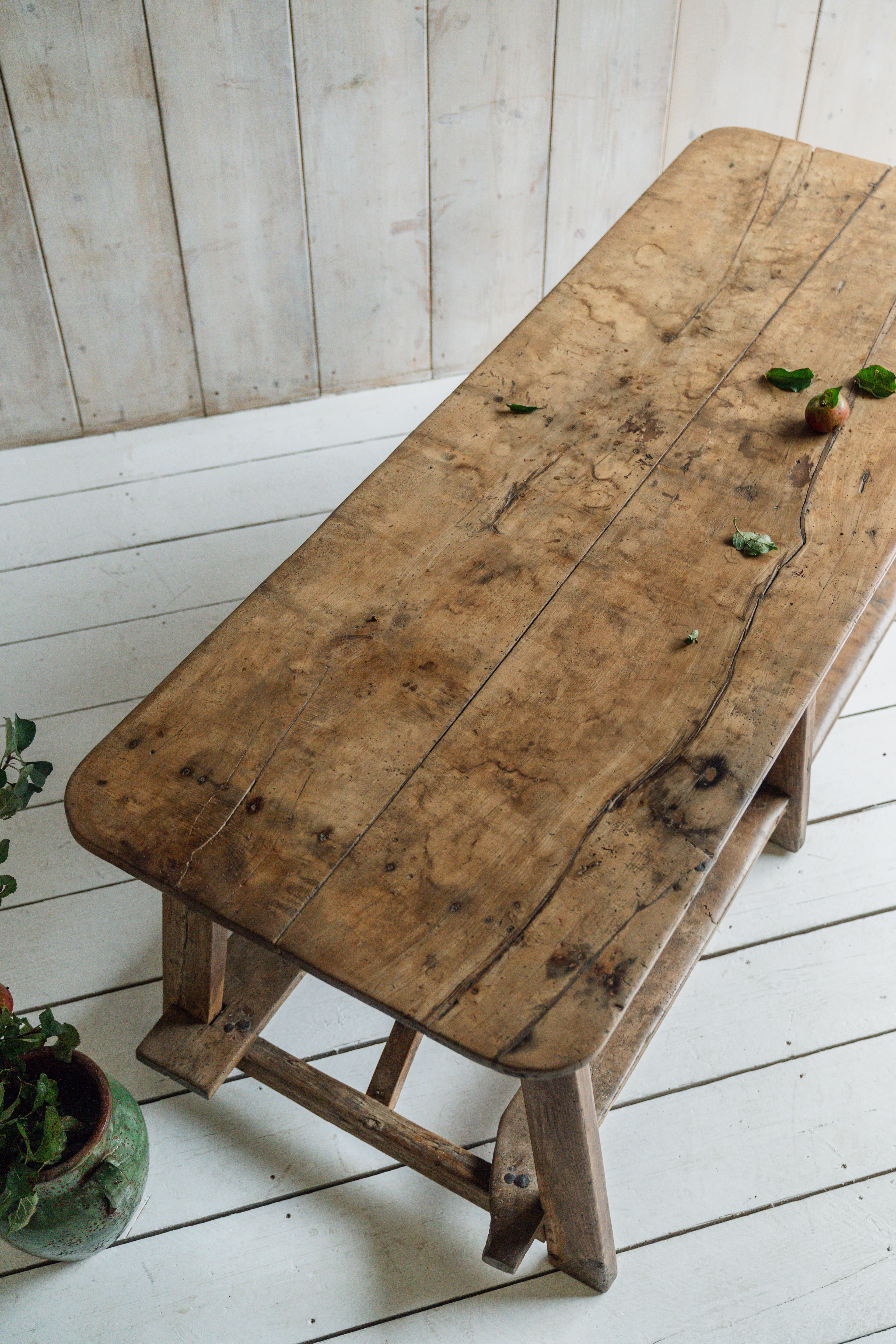 Exceptional Catalan Chestnut Work Table with Original Foot Rests, c.1800