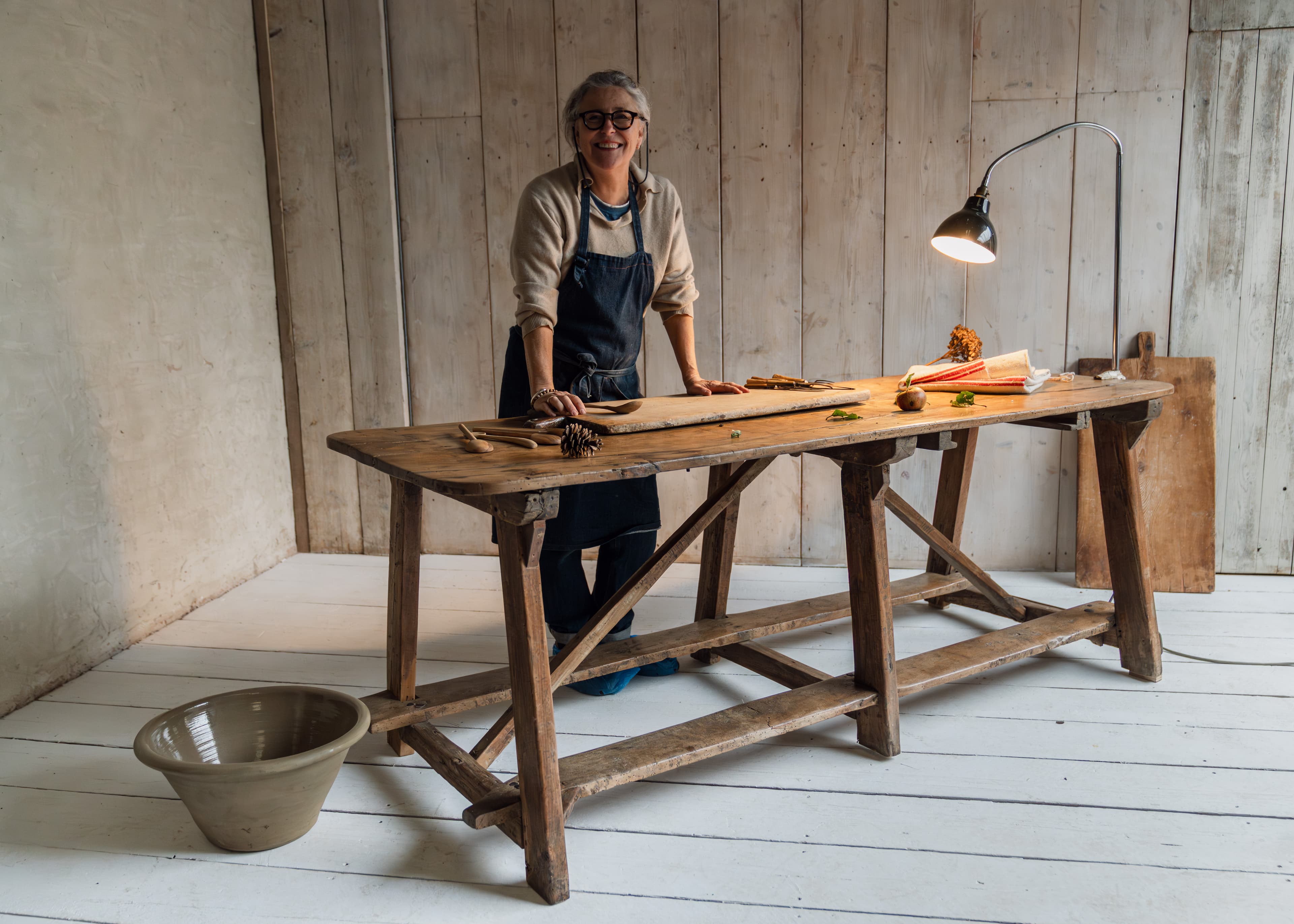 Exceptional Catalan Chestnut Work Table with Original Foot Rests, c.1800