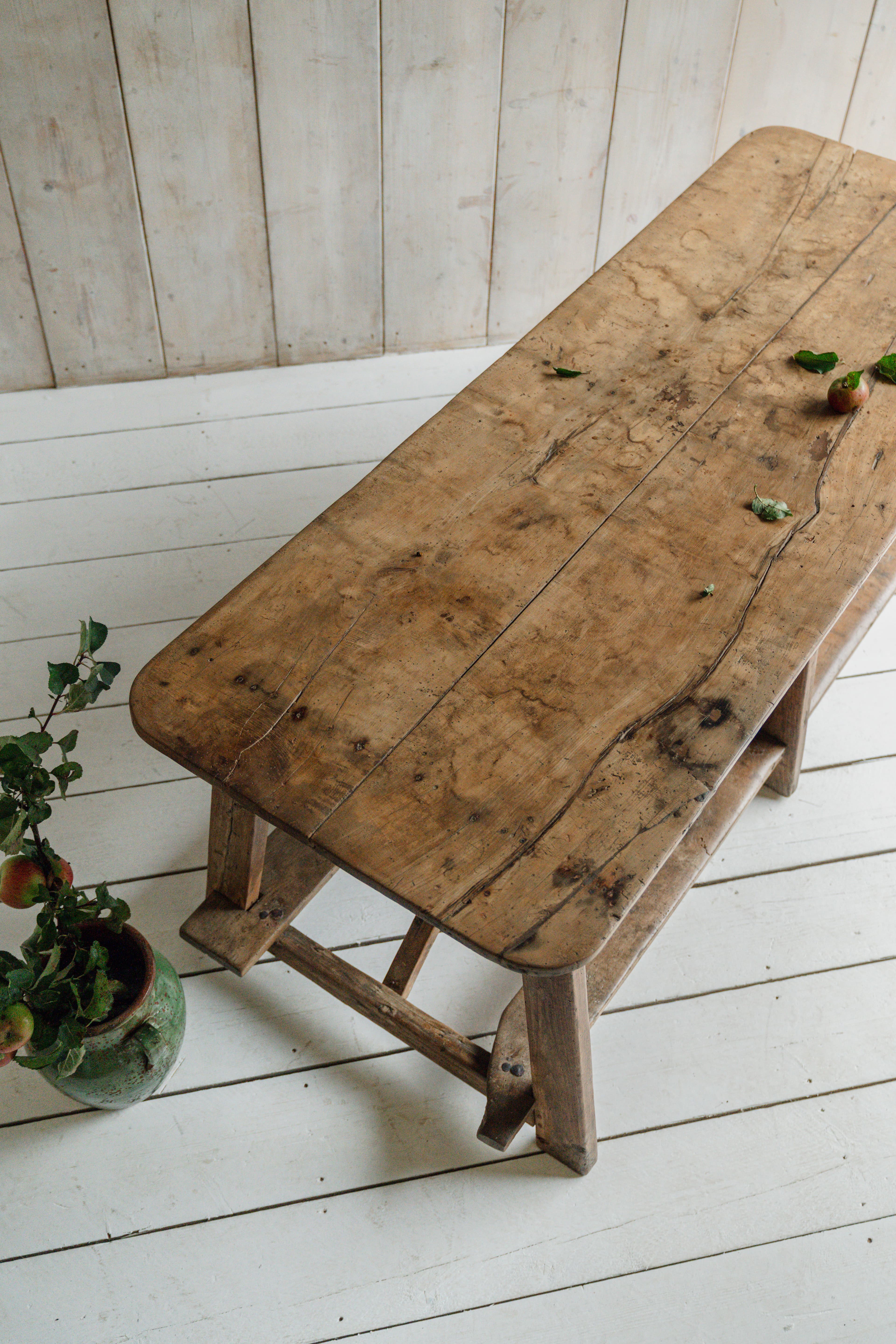 Exceptional Catalan Chestnut Work Table with Original Foot Rests, c.1800