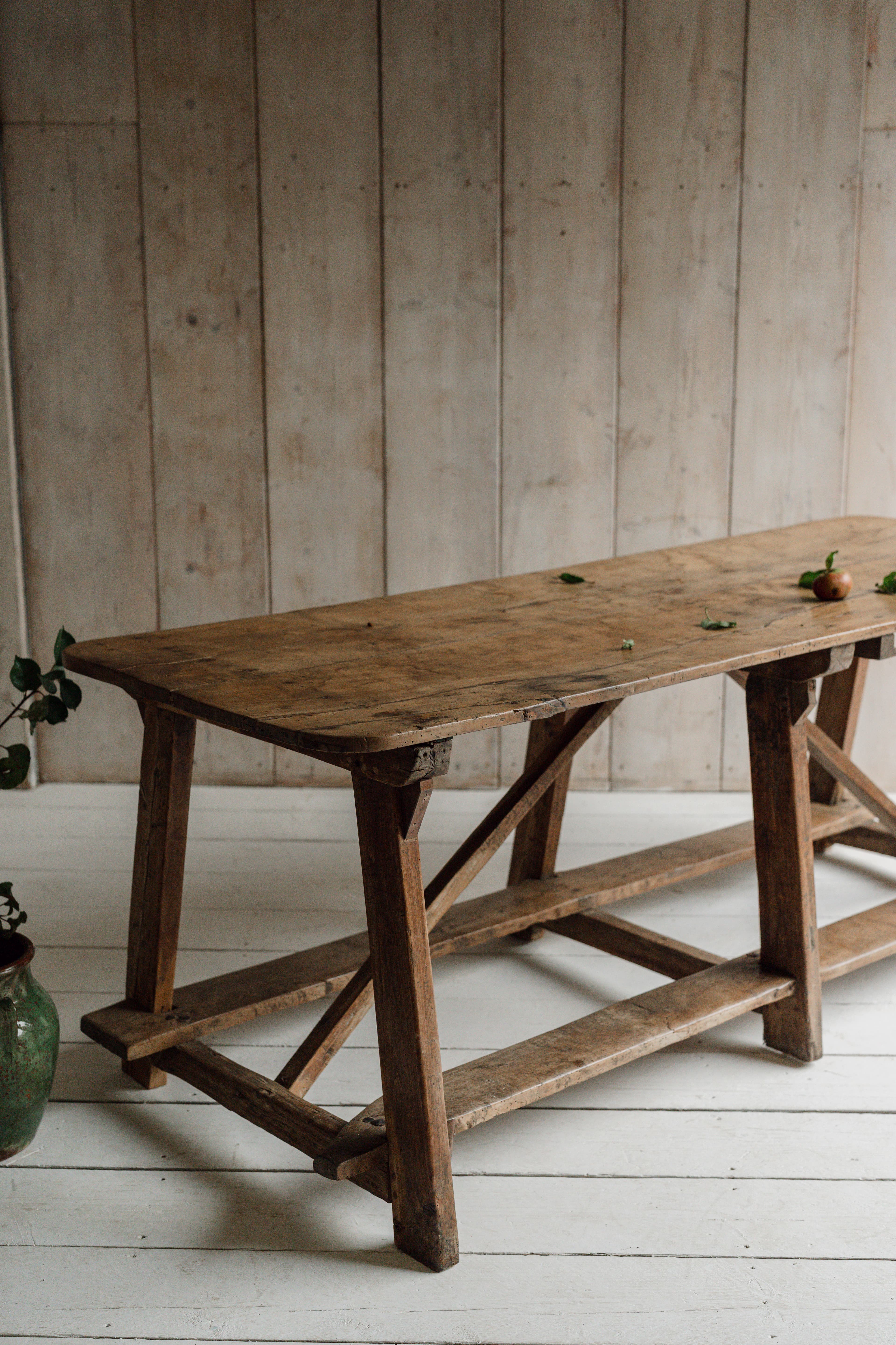 Exceptional Catalan Chestnut Work Table with Original Foot Rests, c.1800