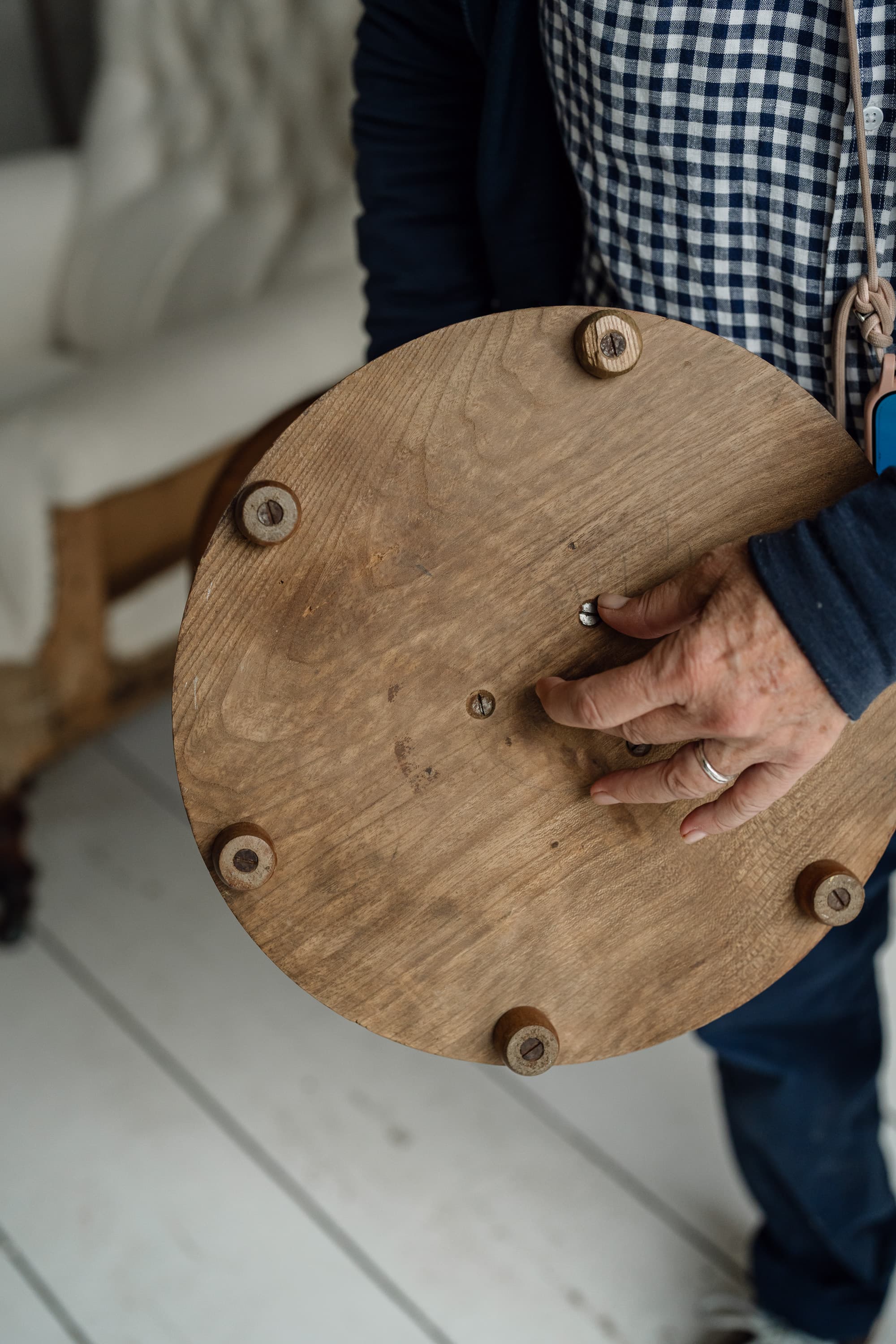 French Mid-Century Turned Elm Occassional Table